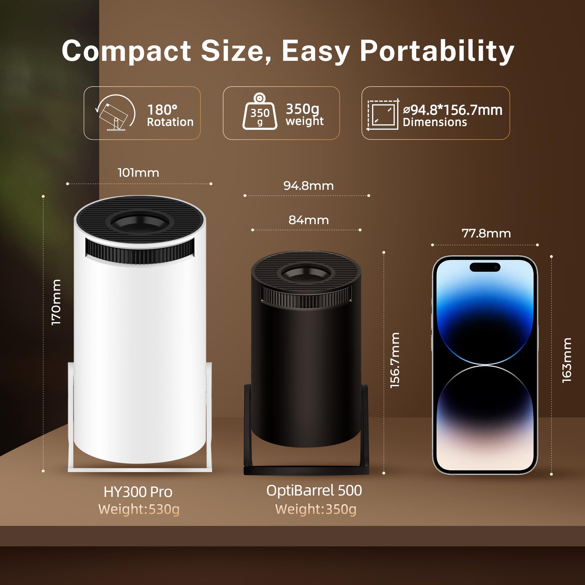Mini Beamer Native 720P 4K unterstützt Android 14 Smart TV Projektor, WiFi 6 Bluetooth 5.4, Auto-Keystone, 300 ANSI, schwarz