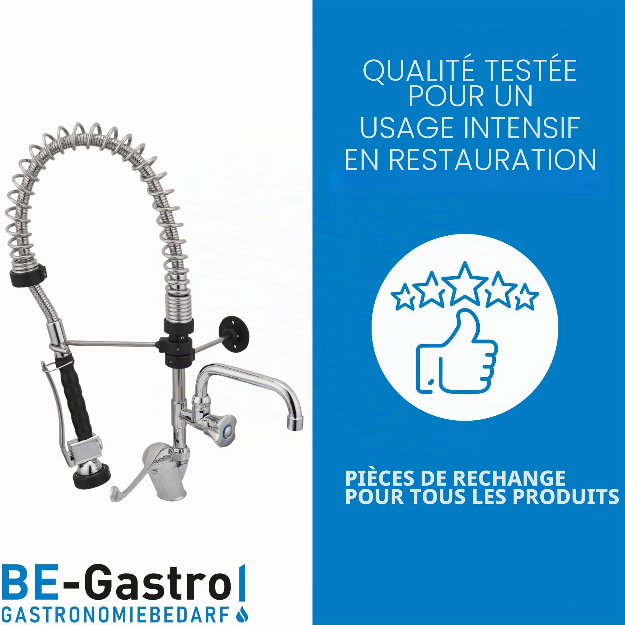 BE-GASTRO I Profi Premium Douchette de vaisselle professionnelle avec robinet, robinet industriel, douchette industriel, mitigeur et poignée longue ergonomique I Douchette gastronomique(70 cm)