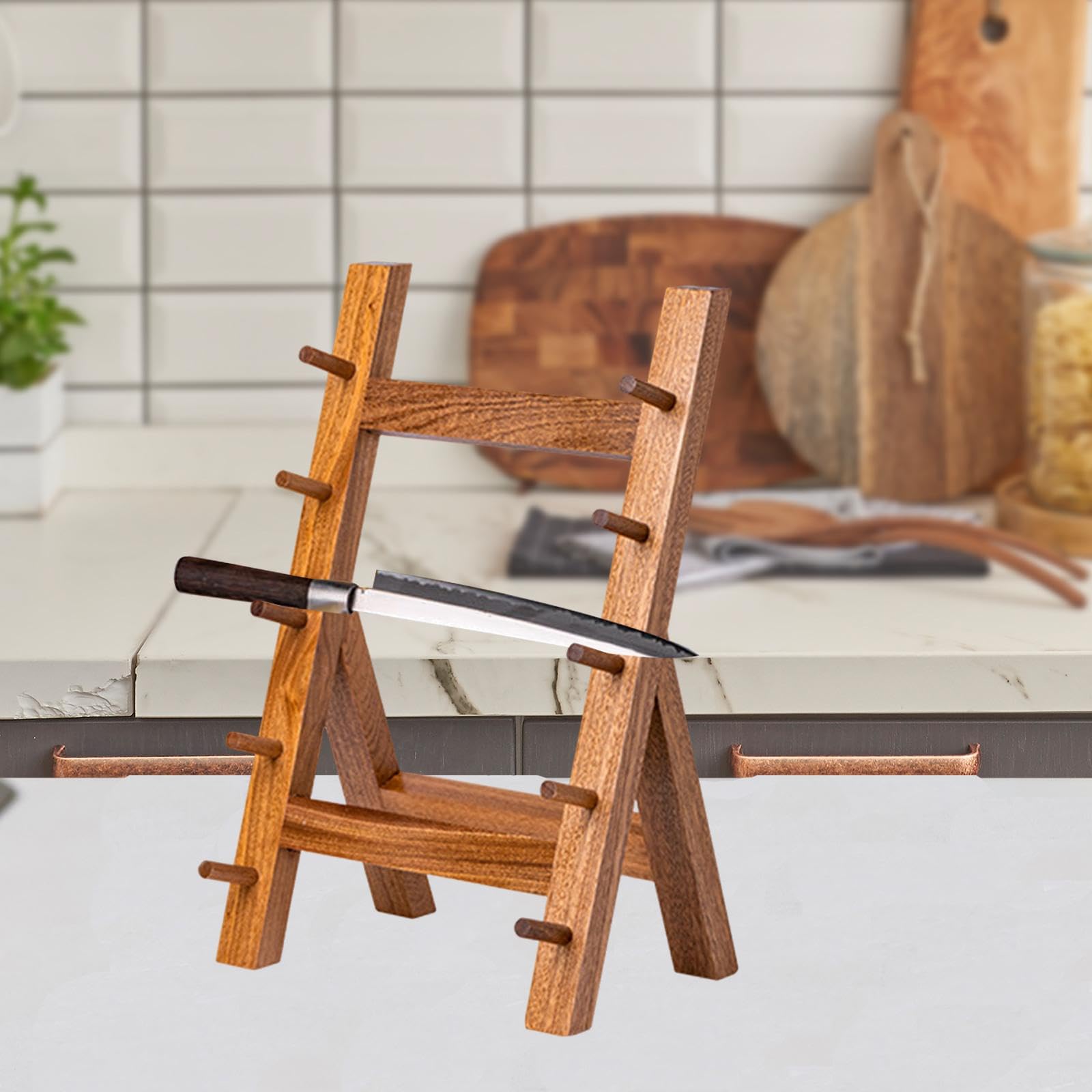 Milageto Présentoir à Couteaux En Bois de Qualité Supérieure, Marron 5 couches