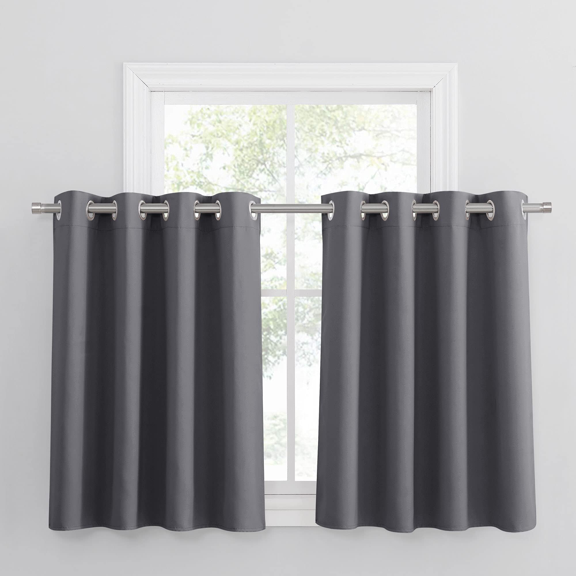 PONY DANCE Cortinas Cortas para Ventanas Cortinas Opacas 2 Piezas Cortinas Termicas Aislantes Frio y Calor Cortinas Salon Modernas, 132x90 CM, Gris Global Recycled Standard OEKO-TEX STANDARD 100 Global Recycled Standard Global Recycled Standard
