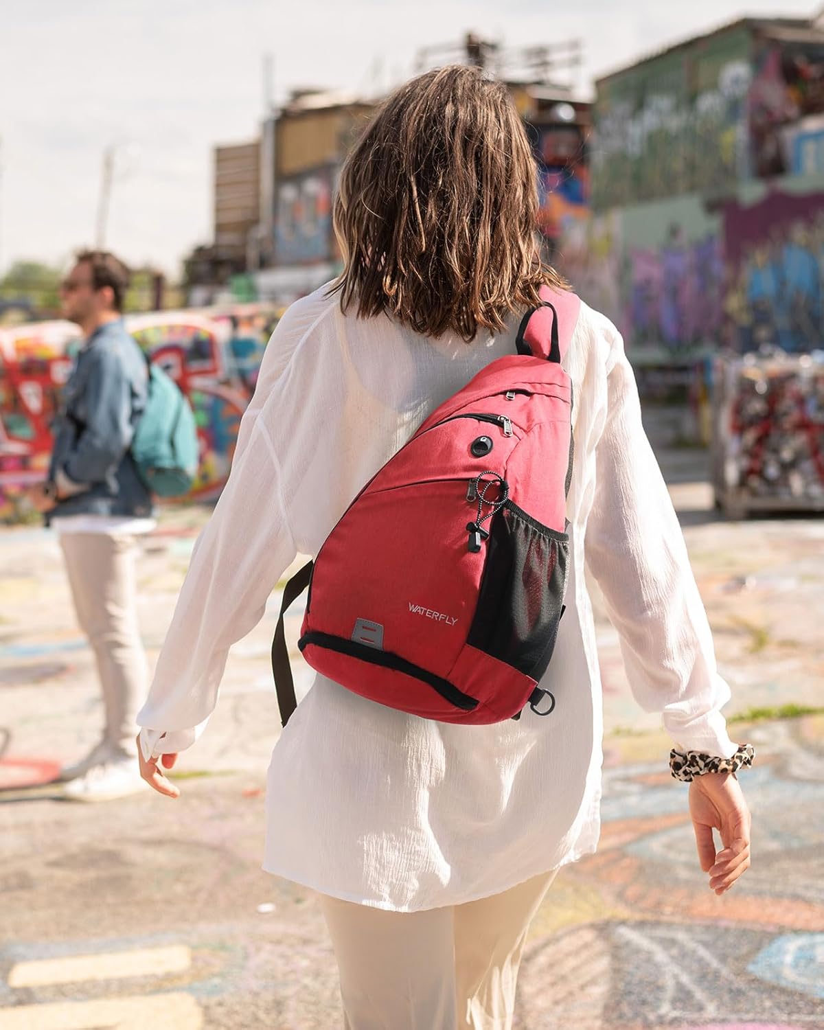 WATERFLY Sling Bag Crossbody Backpack: Over Shoulder Daypack Casual Cross Chest Side Pack (Large, Red) - Image 6