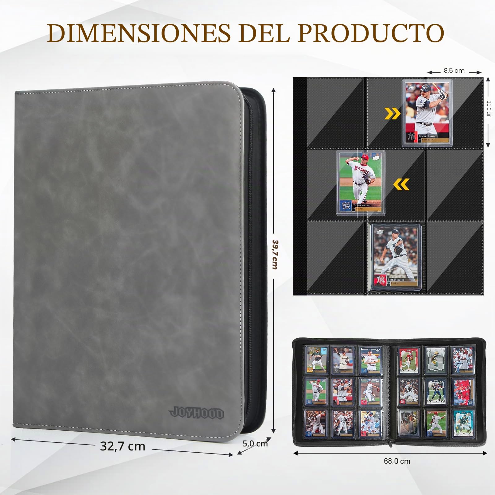 JoyHood Álbum para Tarjetas Top Loader, Carpeta de Tarjetas Coleccionables para 252 Top Loaders, Álbum para Tarjetas de 9 Bolsillos, Gris (Sólo para Top Loader)