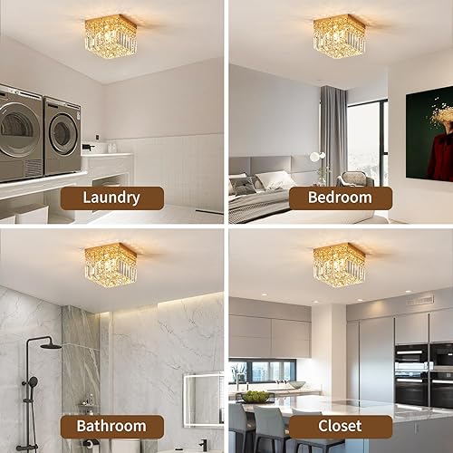 Miniatura 7 de Mini moderna lámpara redonda de cristal dorado de 7.8 pulgadas, lámpara de techo de 4 luces G9 para armario, vestíbulo, pasillo, dormitorio, sala de