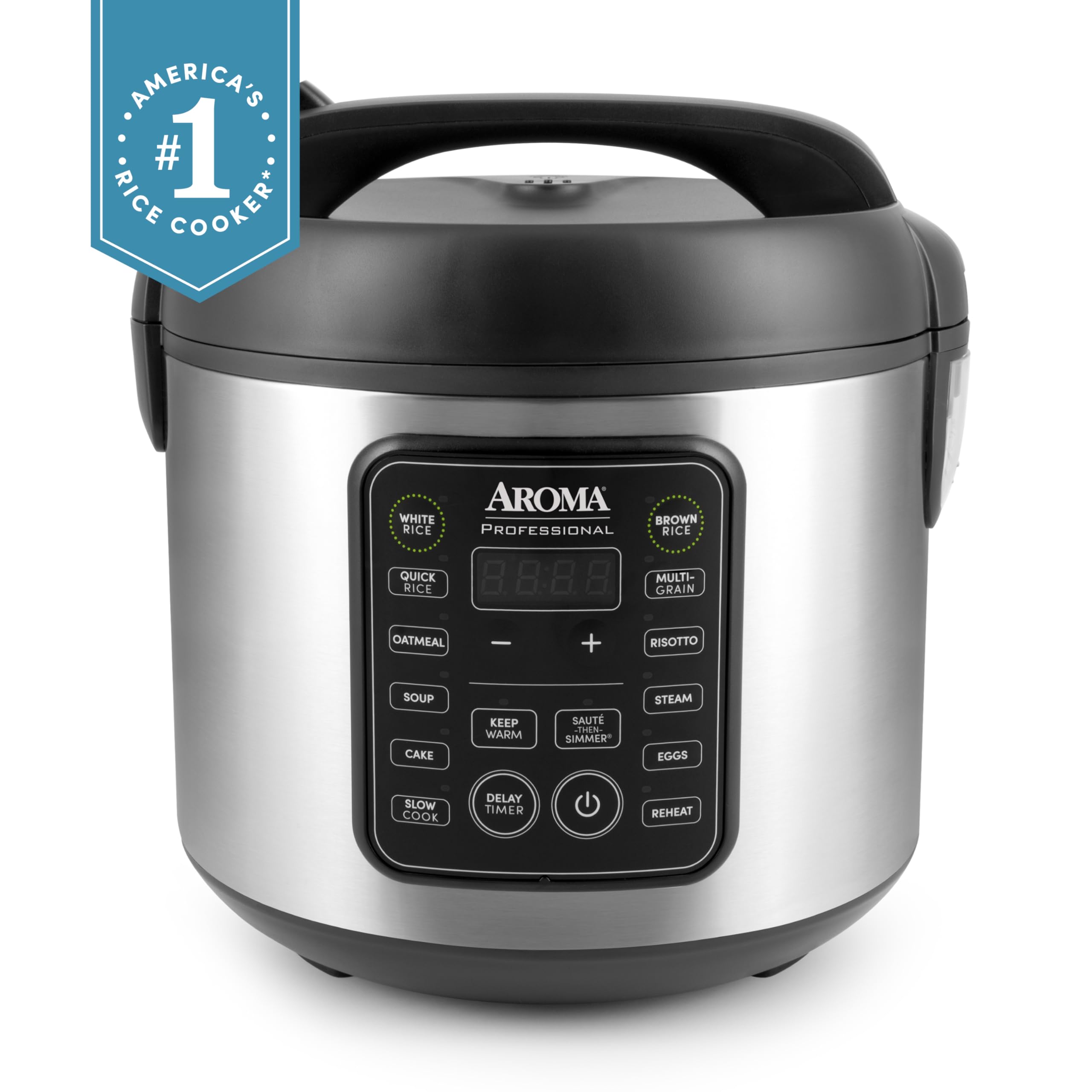 Aroma Housewares ARC-5200SB 2O2O - Olla de arroz y granos, salteado, cocción lenta, vapor, guiso, avena, risotto, sopa, 20 tazas, 10 tazas sin cocinar, acero inoxidable