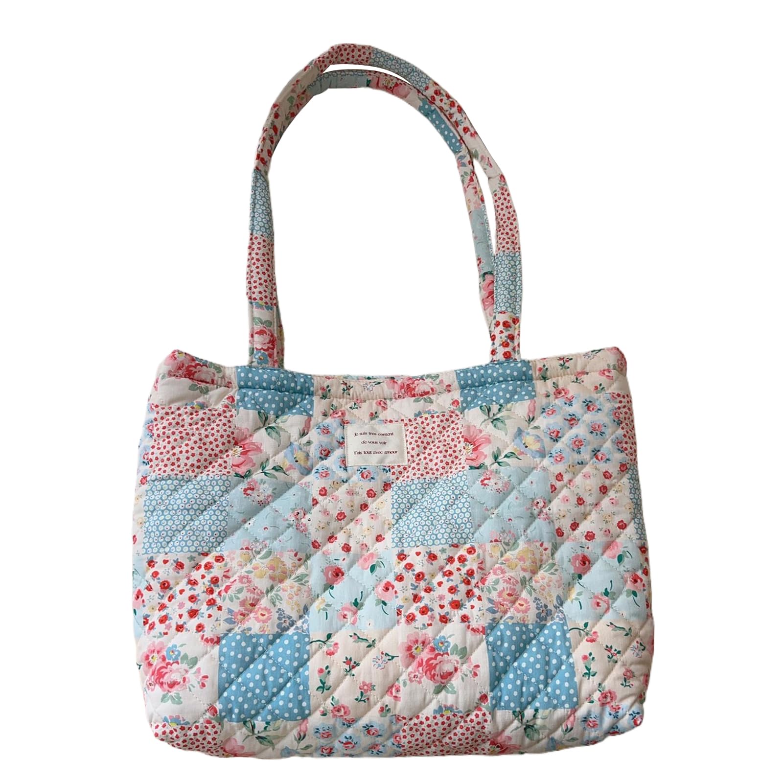 Vintage Floral Quilted Tote Bag for Women – Large Capacity Padded Diaper Bag & Mommy Handbag – Retro Cottagecore Style Baby Organizer – Spacious Travel & Hospital Bags for New Moms
