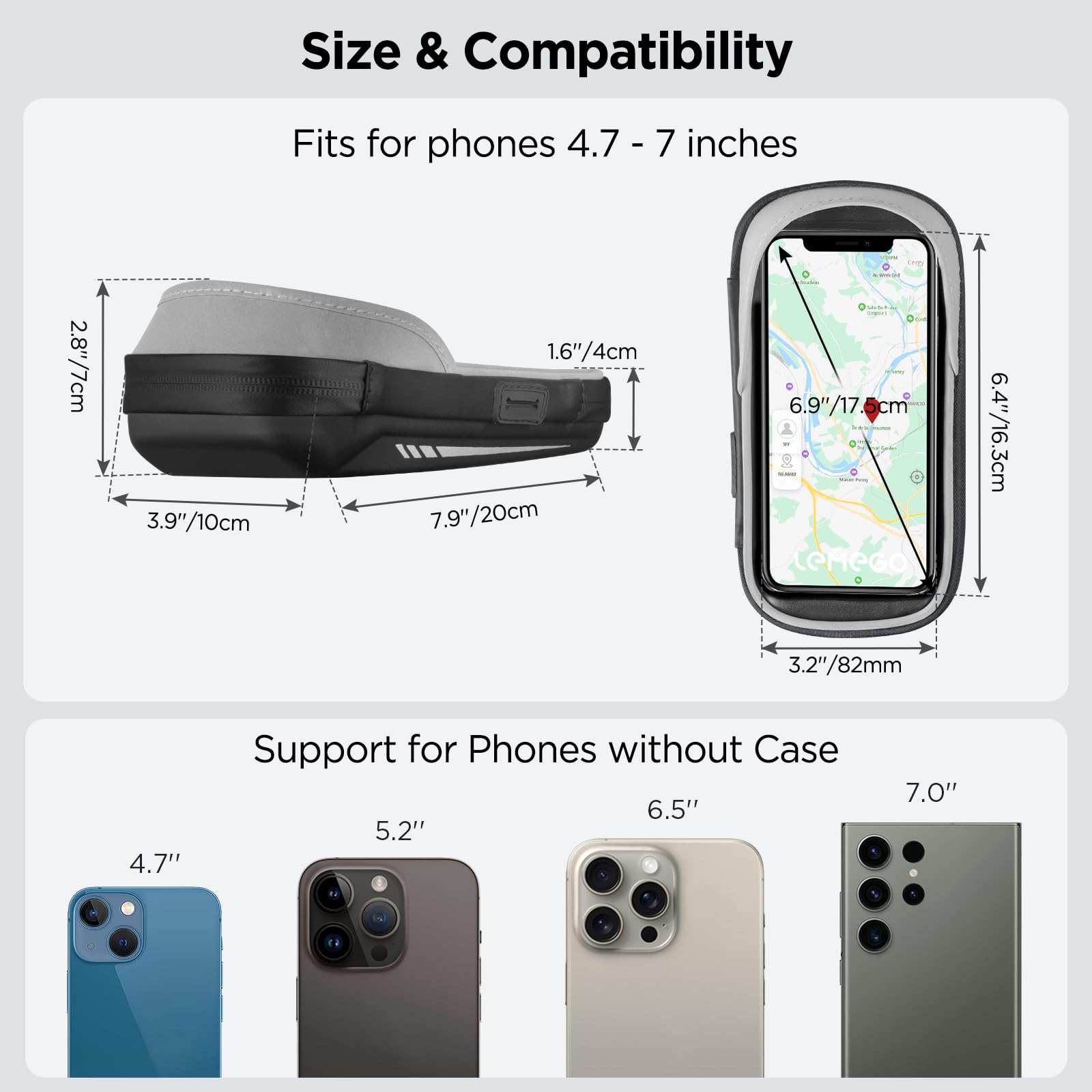 Porte Téléphone Vélo Etanche Réfléchissant avec Housse de Pluie Rotation 360, Sacoche Guidon pour Smartphone 7 Pouces