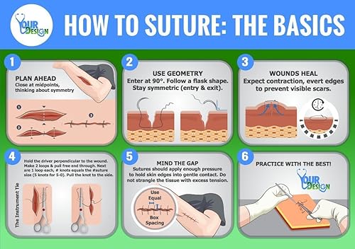 Miniatura 2 de Hilo de sutura con aguja (Pkg de 12) Nylon 4-0 - Para la práctica de médicos de sutura, estudiantes de medicina, veterinarios y enfermeras