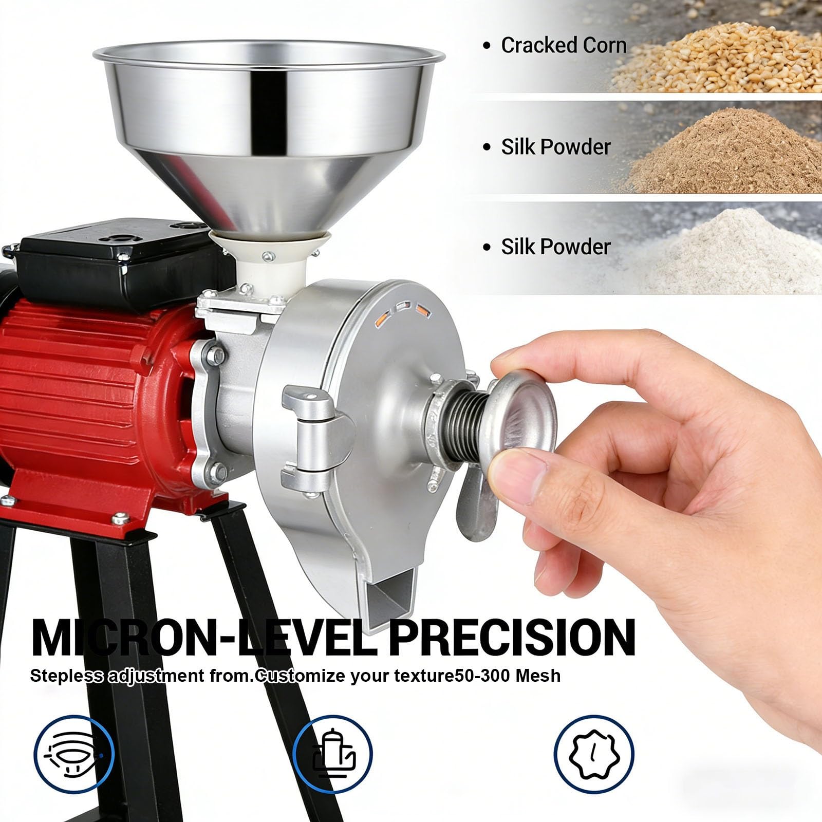 Broyeur de Grains Électrique Sec et Humide pour Famille et Ferme - Moulin pour Faire de la Farine et du Lait de Soja - Machine à Broyer le Maïs et le Riz avec Haute Efficacité