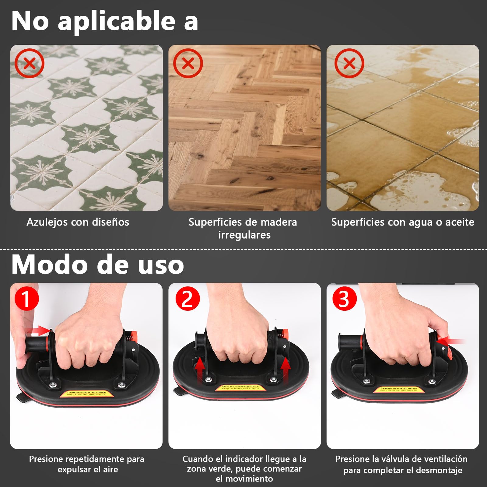2 Piezas 16x24cm Ventosas para Cristal 220kg, Ventosas para Azulejos y Cristal, Autore-succión, Pantalla Digital, Resistente para Mármol, Cerámica