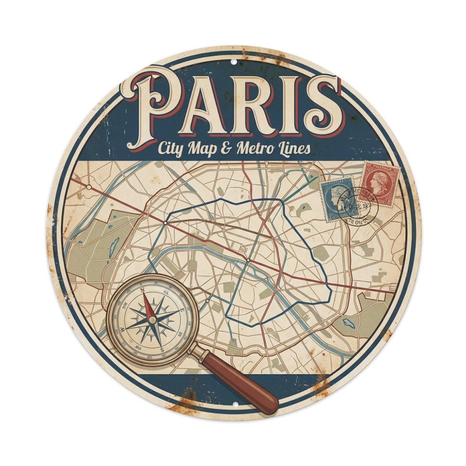 Olhnbad Style City Map Metro Lines Paris Route Travel Culture Metal Tin Sign