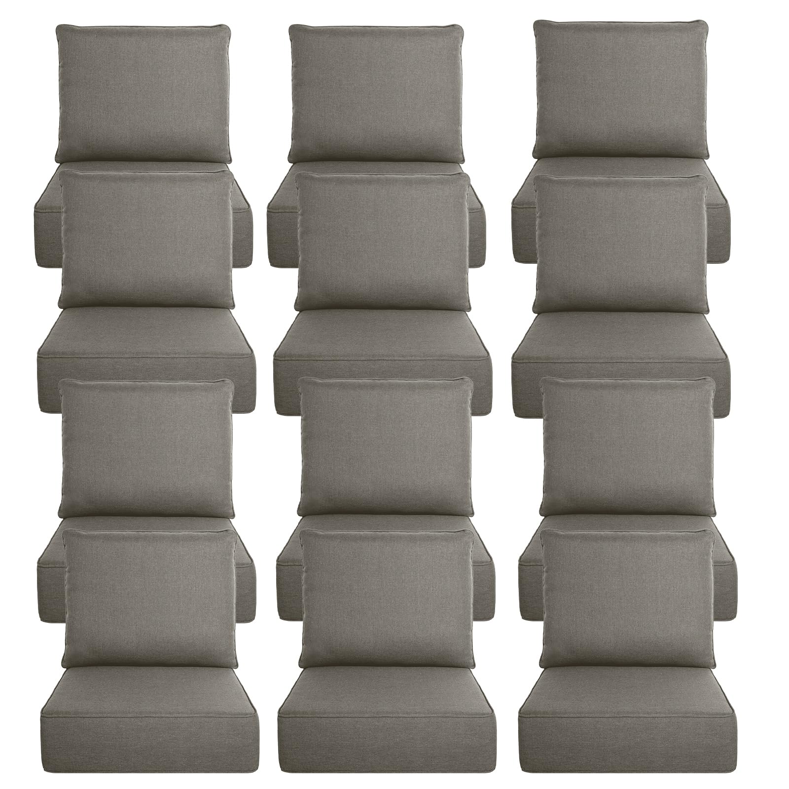 Luxury 6" Thick Outdoor Cushion Set 12 - 24x24 Patio Furniture Cushions with 28D High-Density Foam, Water-Resistant &amp; Fade-Resistant Fabric, Removable Covers for Patio Furniture Sofa Couch -Grey