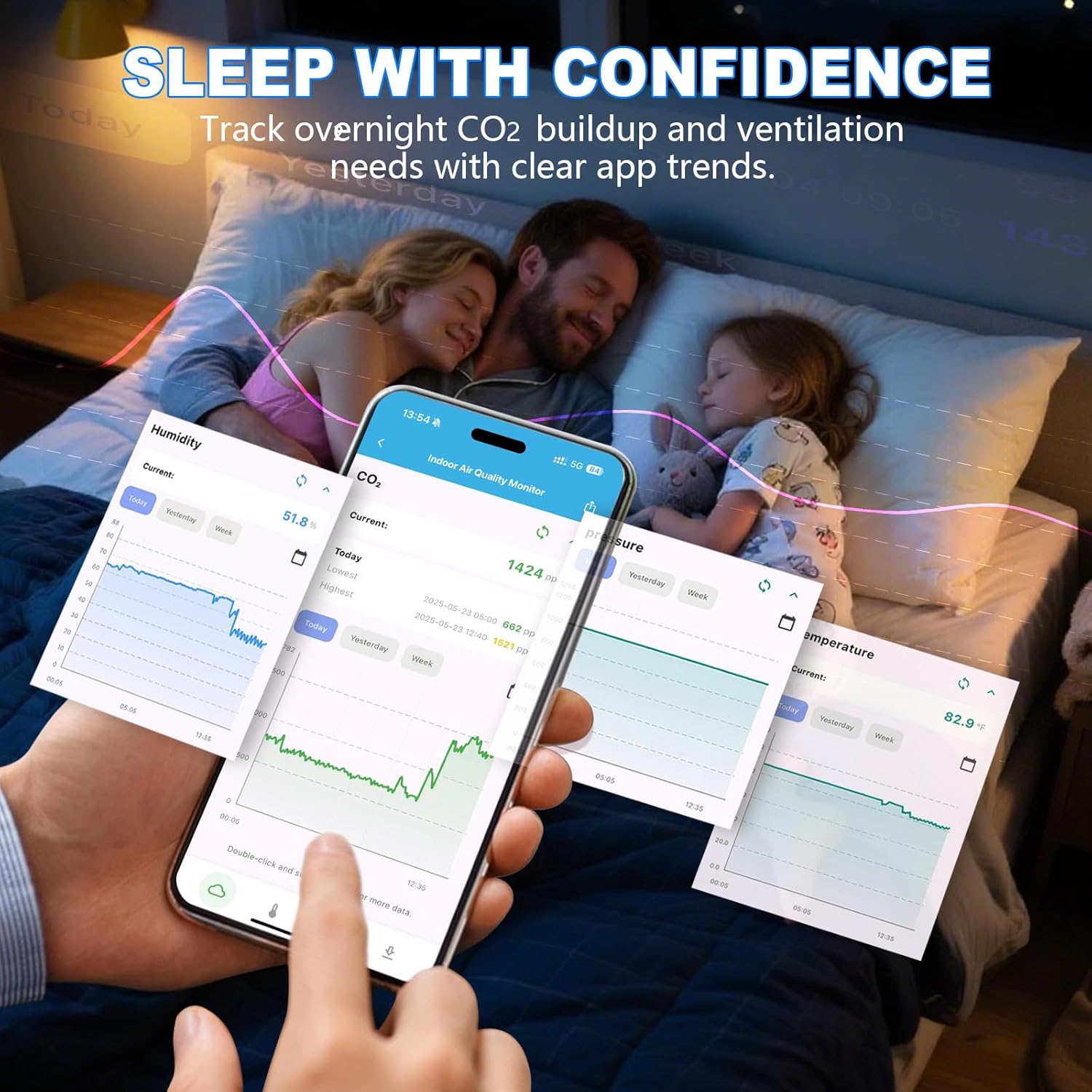 Bluetooth Portable CO2 Detector, Briidea Wireless Indoor Air Quality Monitor with NDIR Sensor for Home Office School, CO2 Temp Humidity Monitoring, App Data History, E-Ink Screen, 4-Year Battery Life