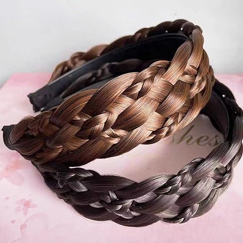 Miniatura 4 de Denlydom Diadema de 5 hebras de cabello sintético trenzado, trenzada, con dientes, accesorio de belleza, diademas trenzadas elásticas para mujeres
