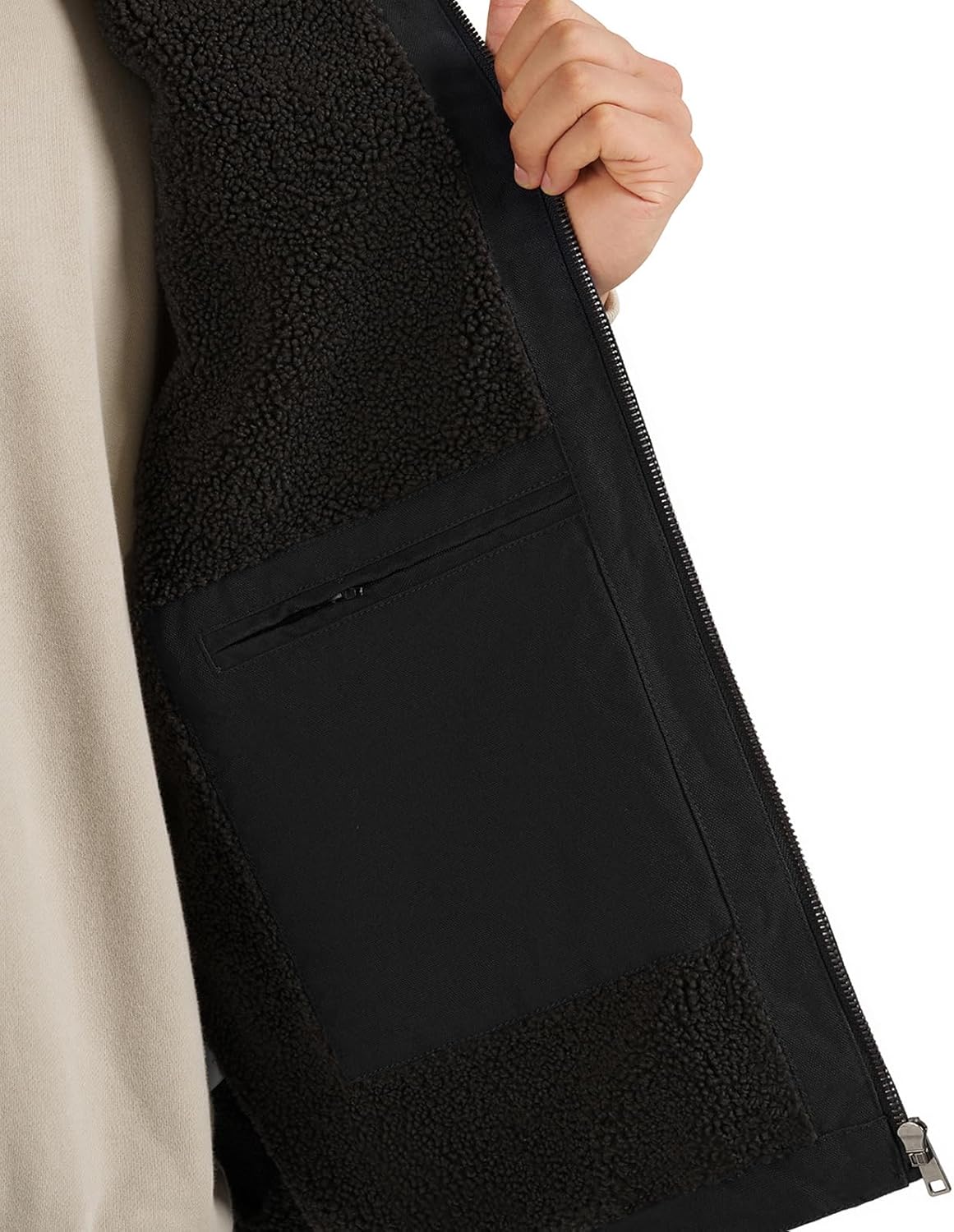 HISEA Men's Washed Duck Sherpa-Lined Vest, Mens Loose Fit Winter Insulated Canvas Workwear Mock-Neck Vest - Image 5