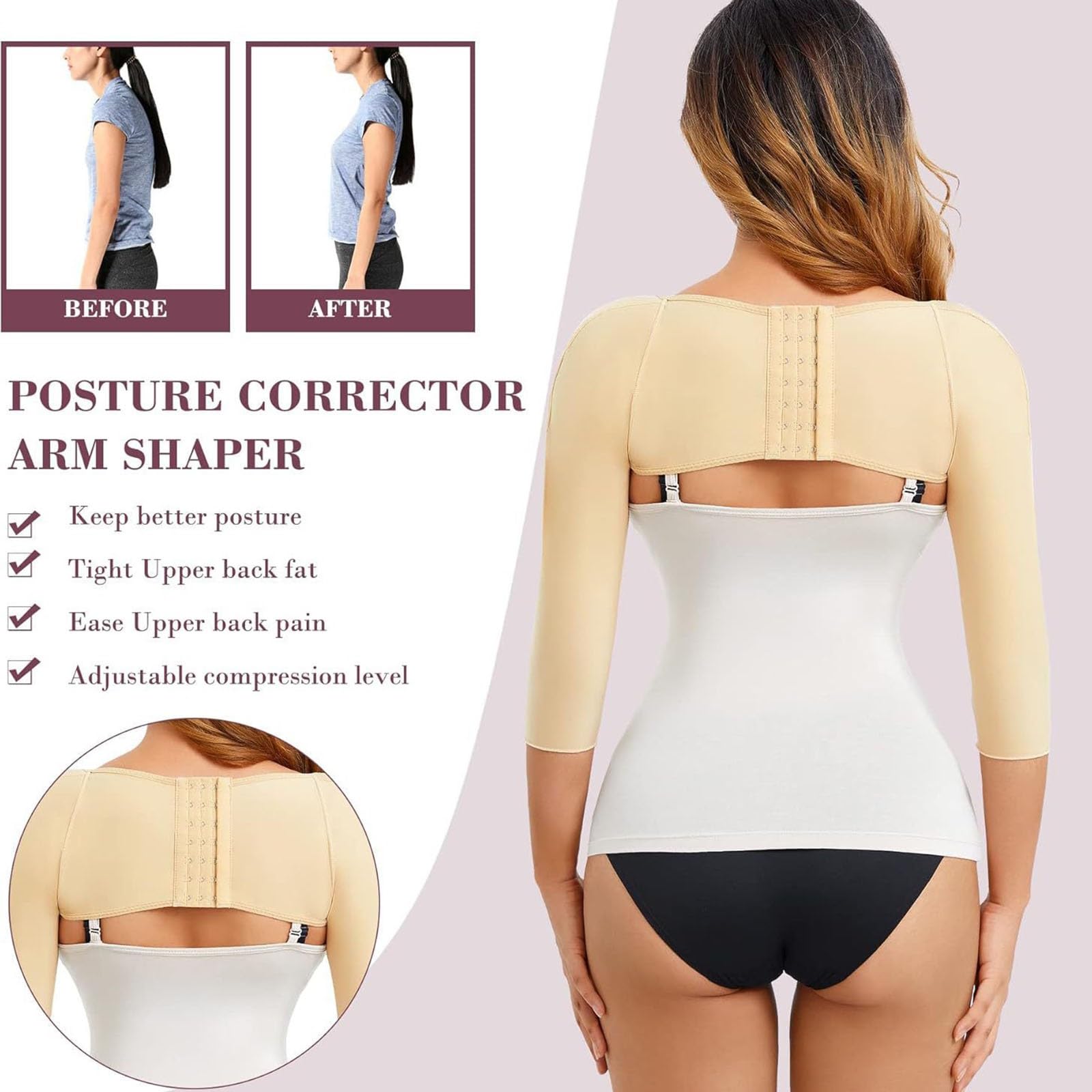 Mangas Moldeadoras Adelgazantes para Brazos Faja de Compresión Postoperatoria Lipo Corrector de Postura Tops Shapewear