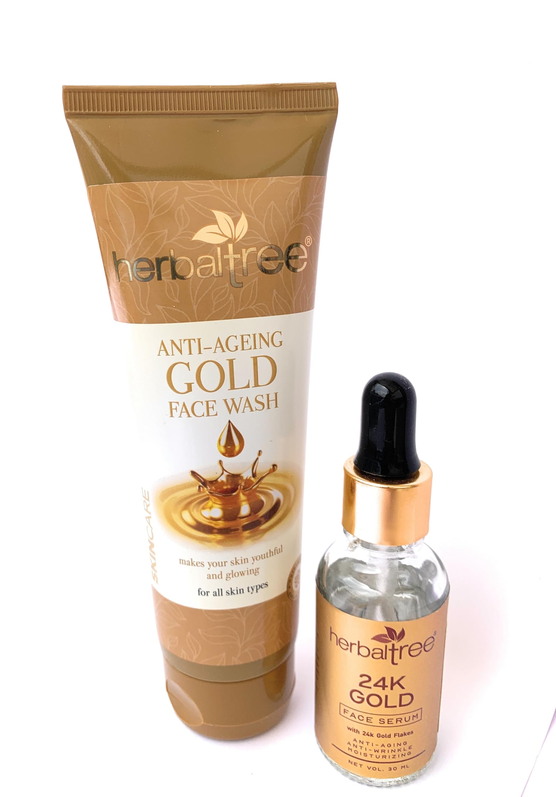 HerbalTree24K Gold face Serum,30ml & Herbal Tree Anti-Ageing Gold Face wash,120ml Combo| Complete Set for Youthful Glowing Skin