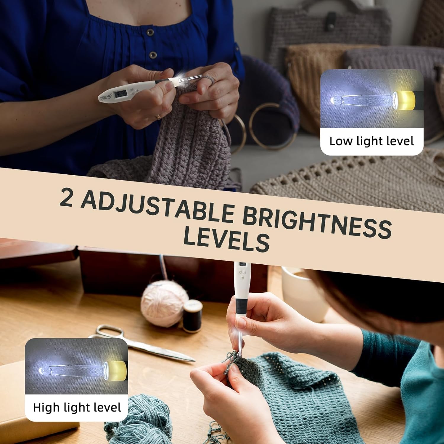 Jeciran 24 in 1 Light Up Crochet Hook Set,Lighted Crochet Hooks with Counter,Counting Crochet Hook for Stitch & Row Counter Micro Crochet Gifts with Case