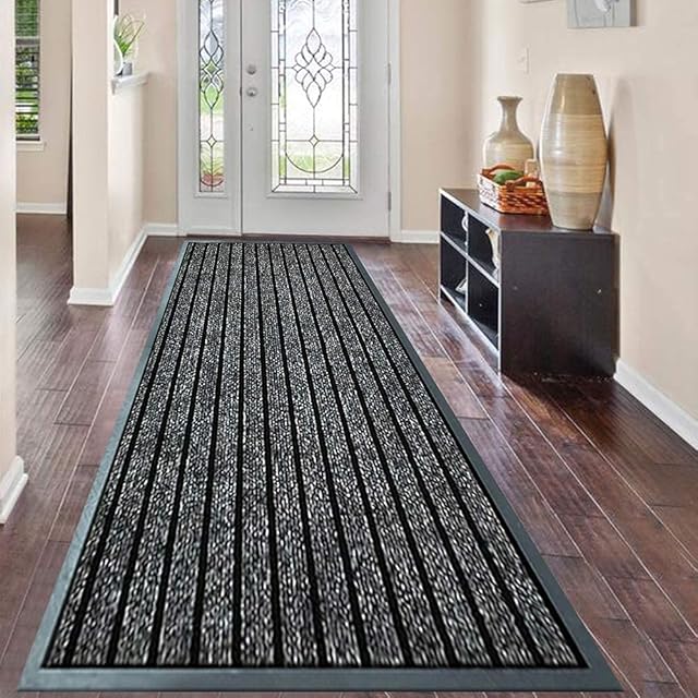 Long Hallways Runners 80 x 300 cm, Grey - Heavy Duty Dirt Trapper Barrier Mat Waterproof Strong PVC Rubber Backing Anti Slip Floor Mat