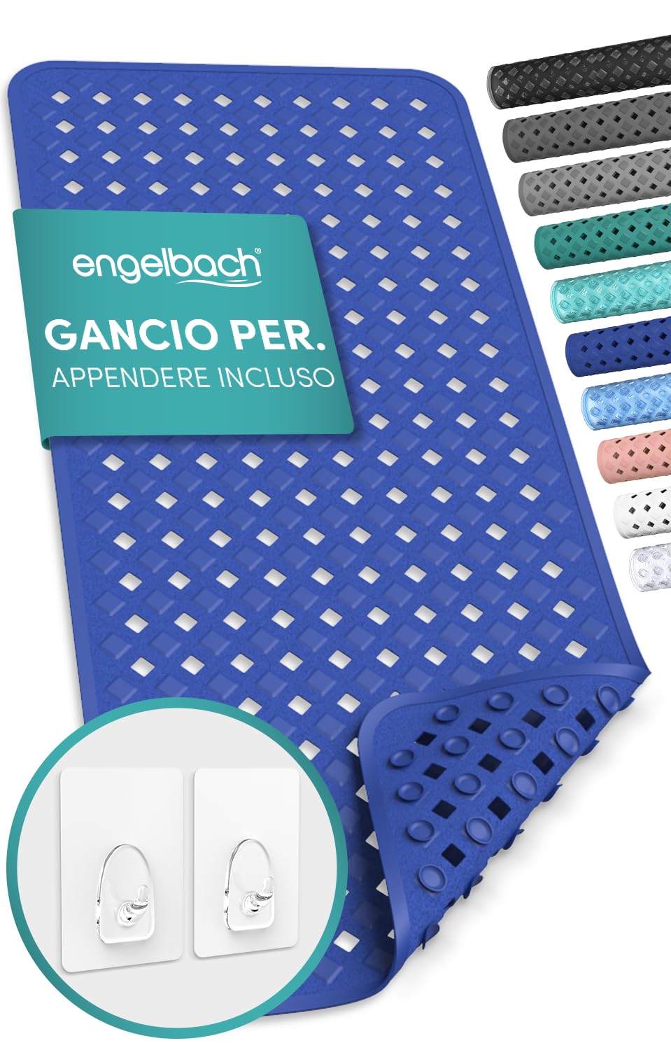 ® Tappeto vasca antiscivolo 88x40cm Con 2 ganci per asciugatura rapida Senza BPA