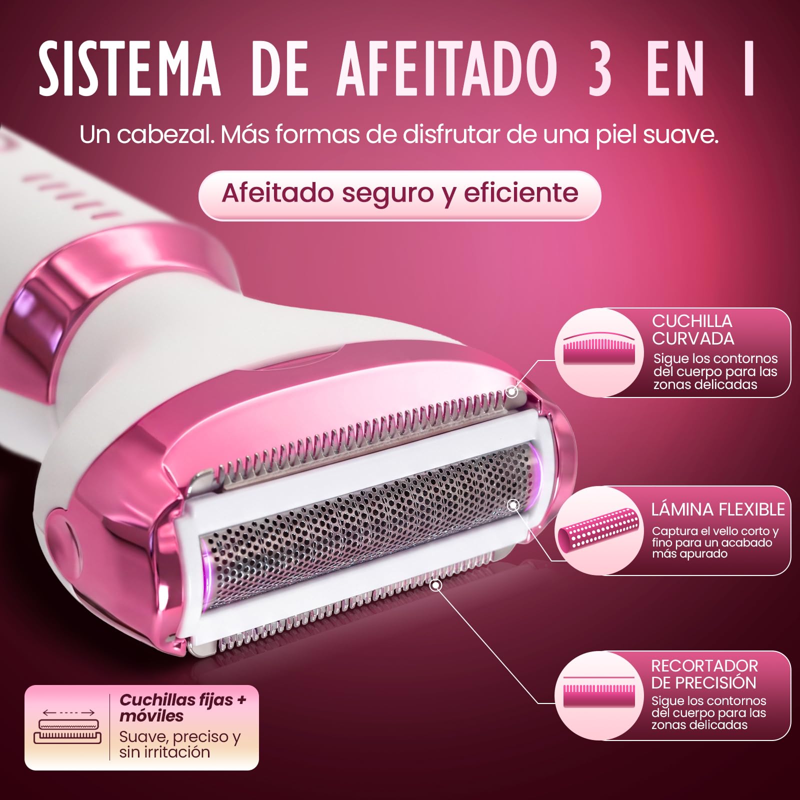 Afeitadora Eléctrica para Mujer con Pantalla LED, Afeitadora Femenina IPX7 Impermeable Uso Húmedo y Seco, Kit de Cuidado Eléctrico 4 en 1 Inalámbrico para Bikini, Rostro