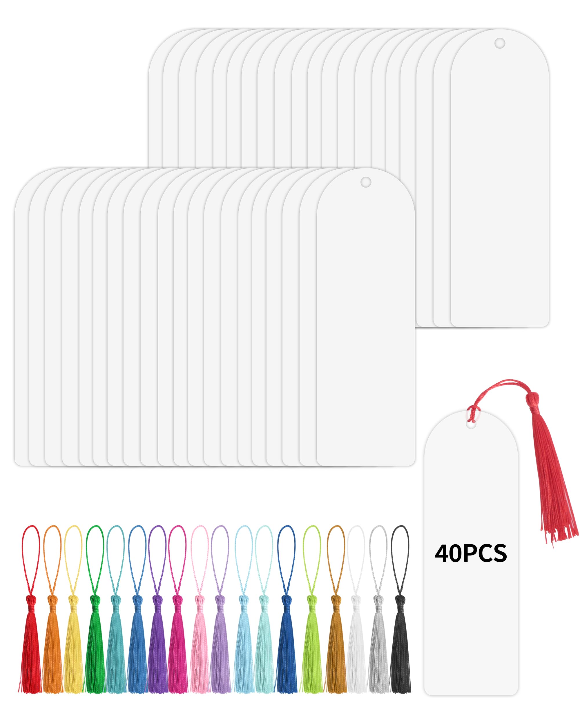 Photo 1 of ?40 Packs Bulk? Clear Acrylic Bookmarks Blanks 6" x 2" with 40 Pcs 18-Color Tassels,Transparent Plastic Book Page Markers for DIY Crafting,Graduation Gift Tags & Hanging Label (Semicircle-40 Pcs)