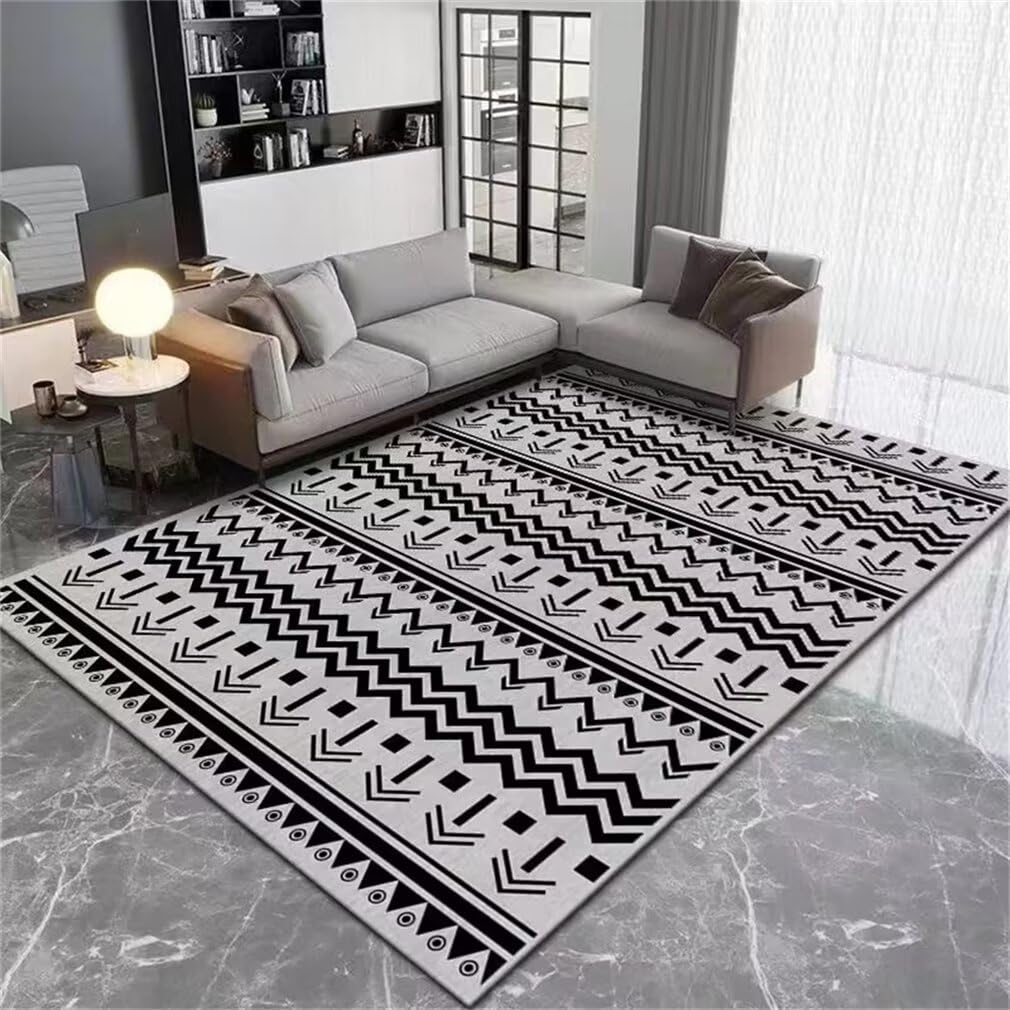 Tapis de chambre adulte au style ethnique géométrique gris foncé