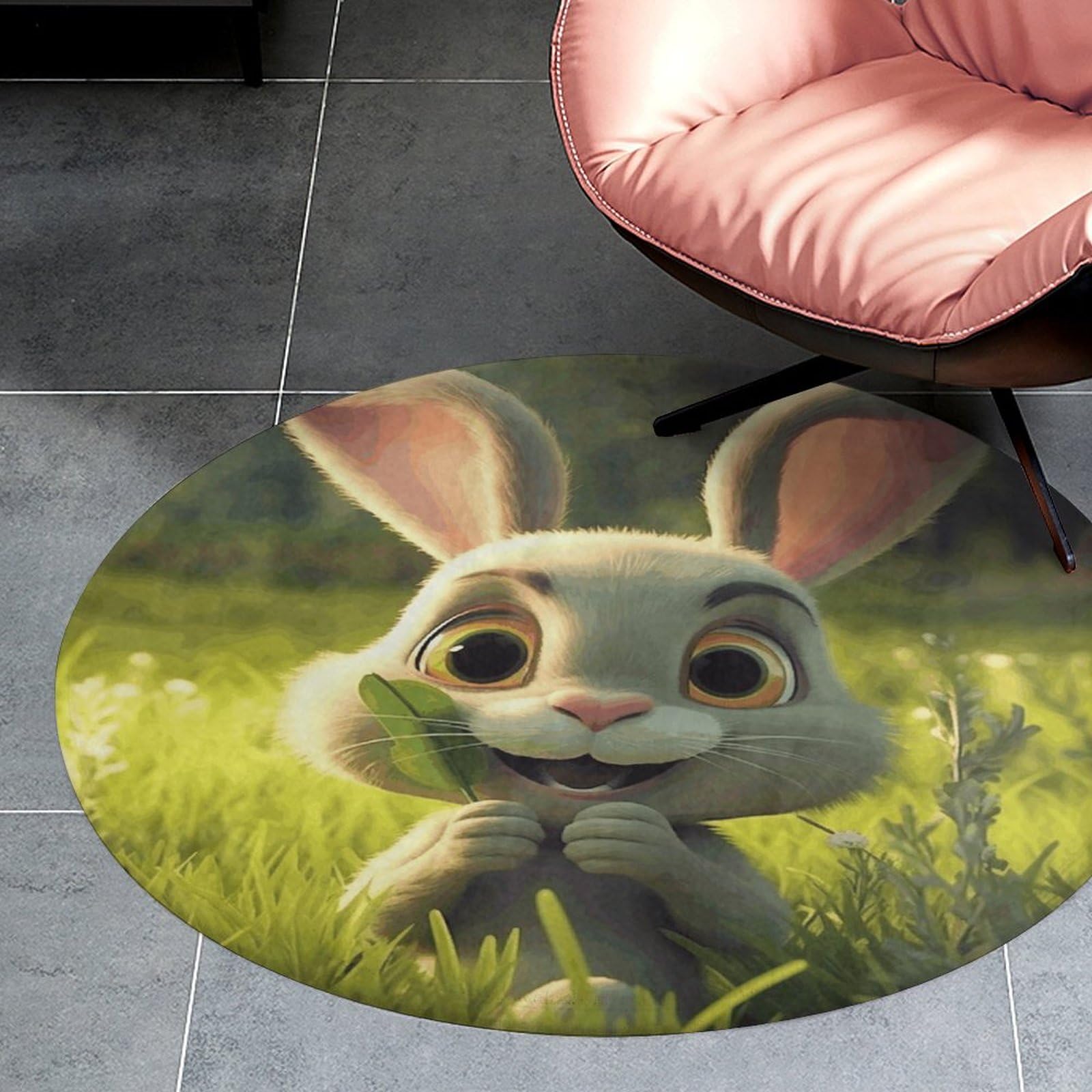 Tapis rond lapin souriant lavable et antidérapant de 80cm pour chambre d'enfant