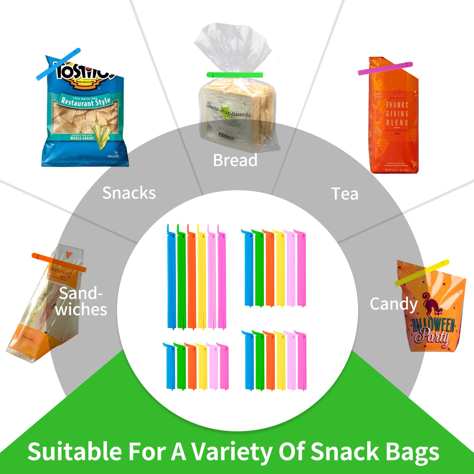 63 Stück Frischhalteclips Für Tüten - 4 Größen Für Snacks & Lebensmittel