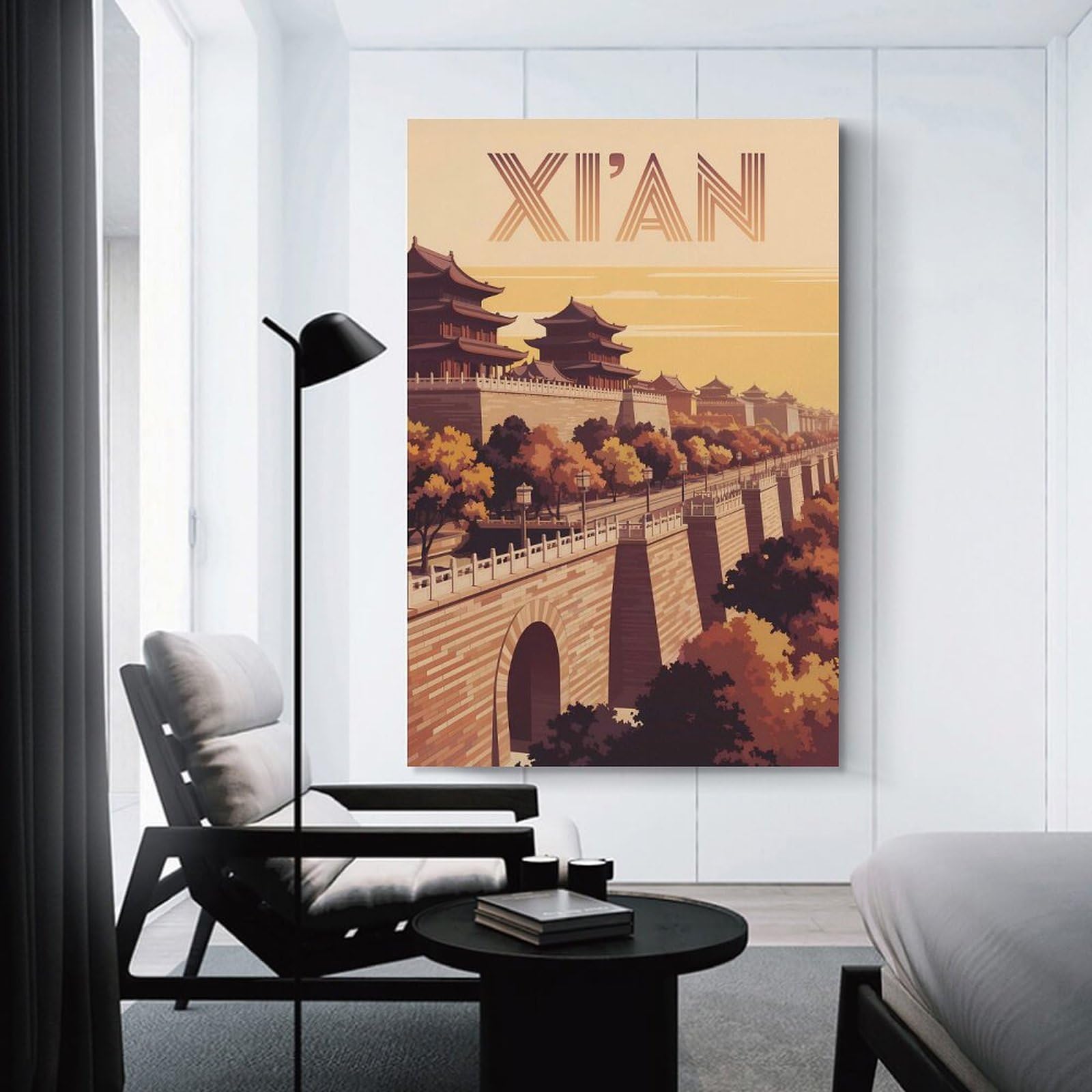 Junmoney Unframe-Style-8 Hanging Wall Art Xian City Wall Travel, 24X36inch(60X90cm), For Contemporary Homes, Apartments Or Offices, Stylish Wall Art For Fresh Spaces