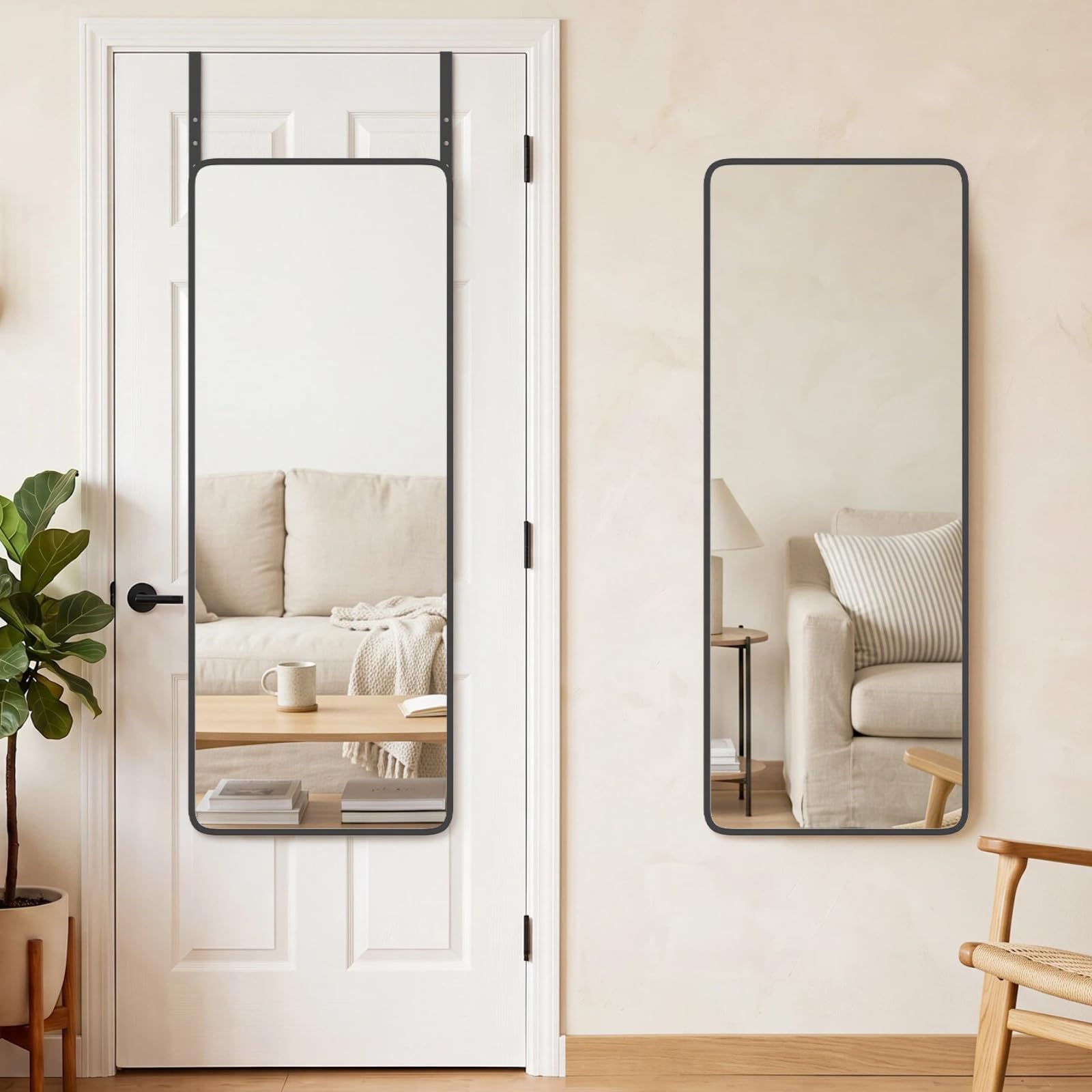 Hamlody Over the Door Mirror with 5-Level Adjustment,110x35cm Full Length