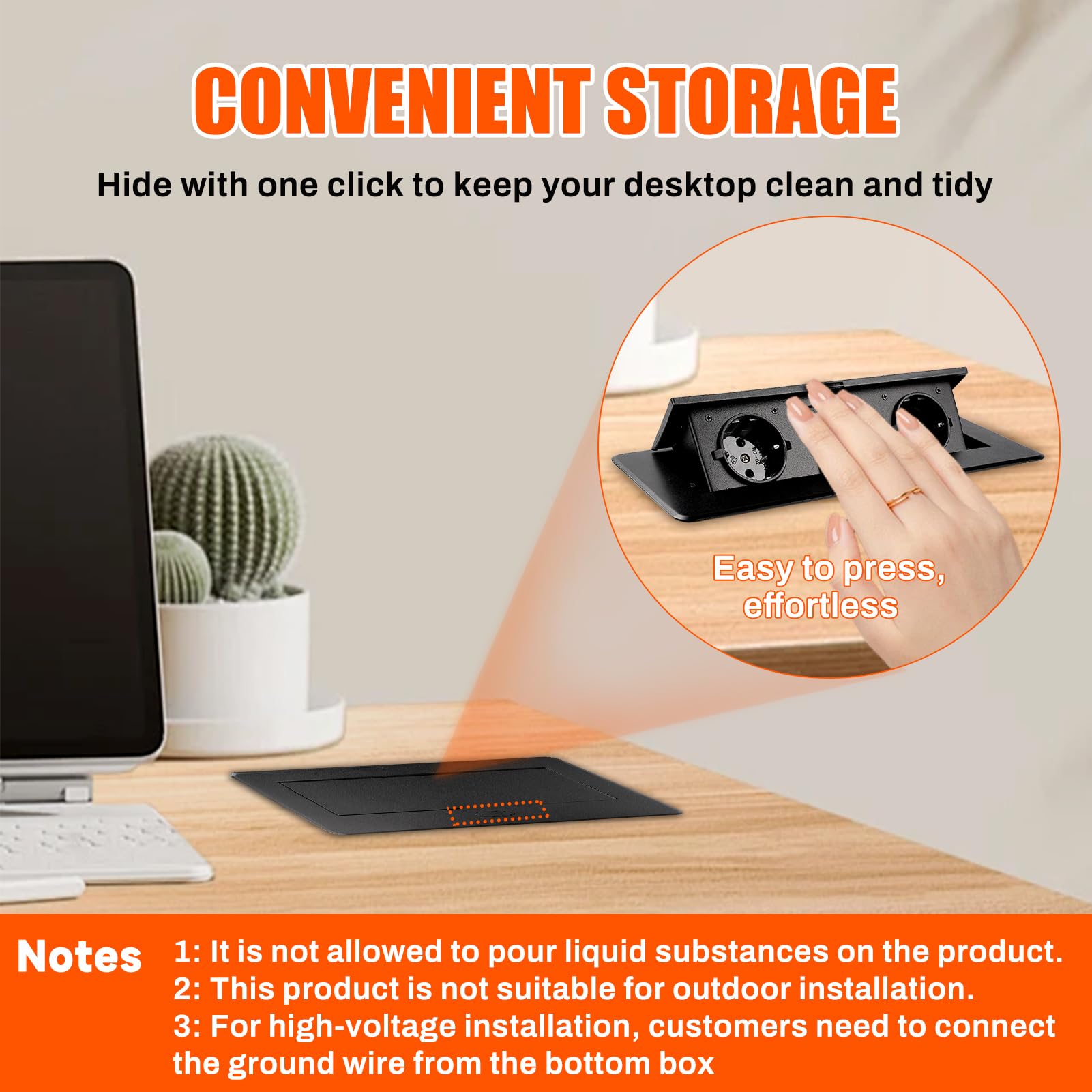 Multipresa da Incasso a Scomparsa con 2 Prese Schuko e USB | 1 USB A e 1 USB C, PD18 W, Cavo 1,8 M, Ciabatta Elettrica a Scomparsa per piano di lavoro, cucina, ufficio, nero