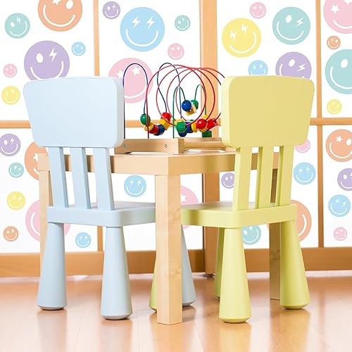 Miniatura 4 de Whaline 9 hojas de calcomanías reutilizables de doble cara para ventana de regreso a clases, cara sonriente, pastel, para decoración de ventanas,