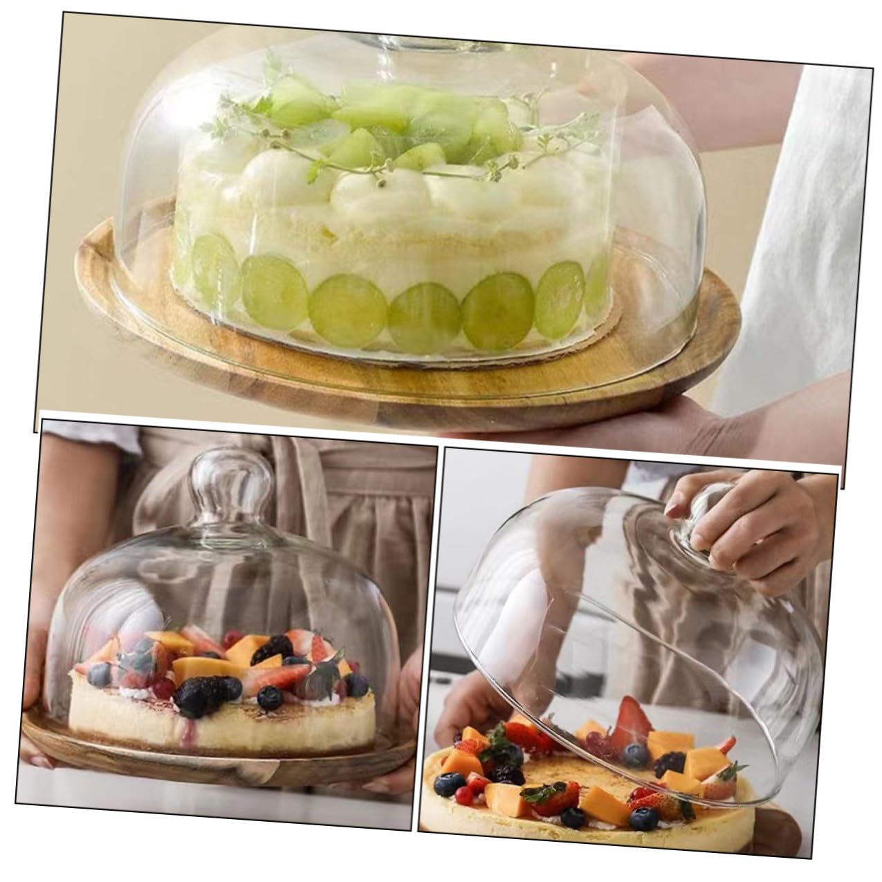 Alzata per Esposizione Dessert e in Legno per Torta Cupola in Vetro Raffinata e Delicata per Feste e Matrimoni