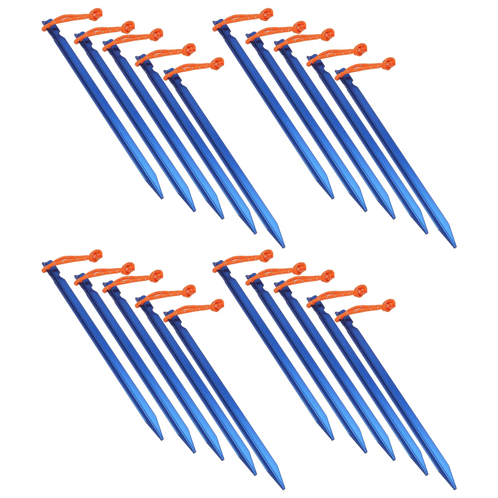 20 pezzi Picchetti per tende a forma di V, robusti, in lega di alluminio con corde per tettoie da campeggio all’aperto, picchetti da giardino impermeabili lunghi 9 pollici per cond (Blu)