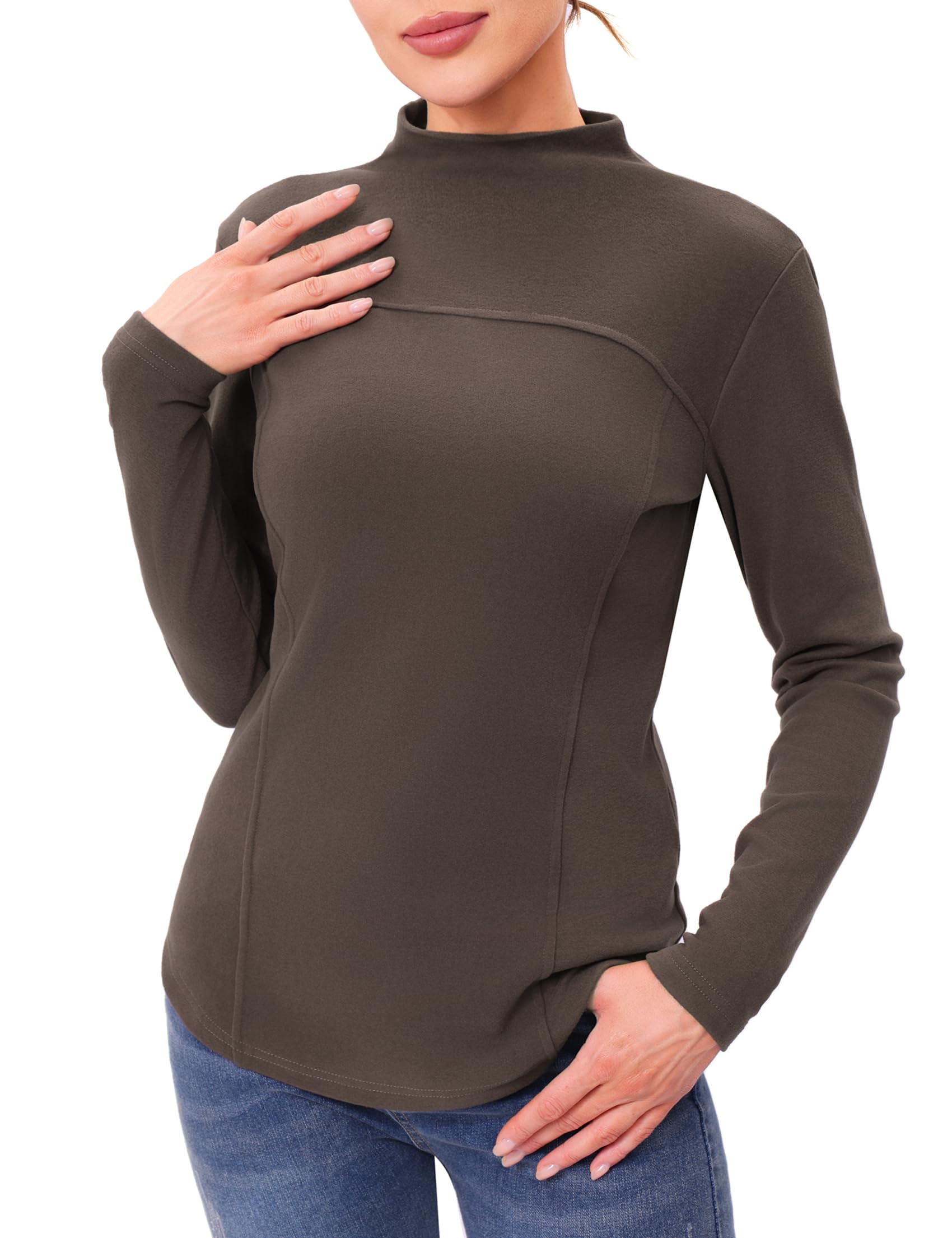 Haut Thermique Femme Col Montant Manches Longues Polaire Chaud sous Vêtement Thermique Maillot de Corps Douillet Hiver Automne S-3XL