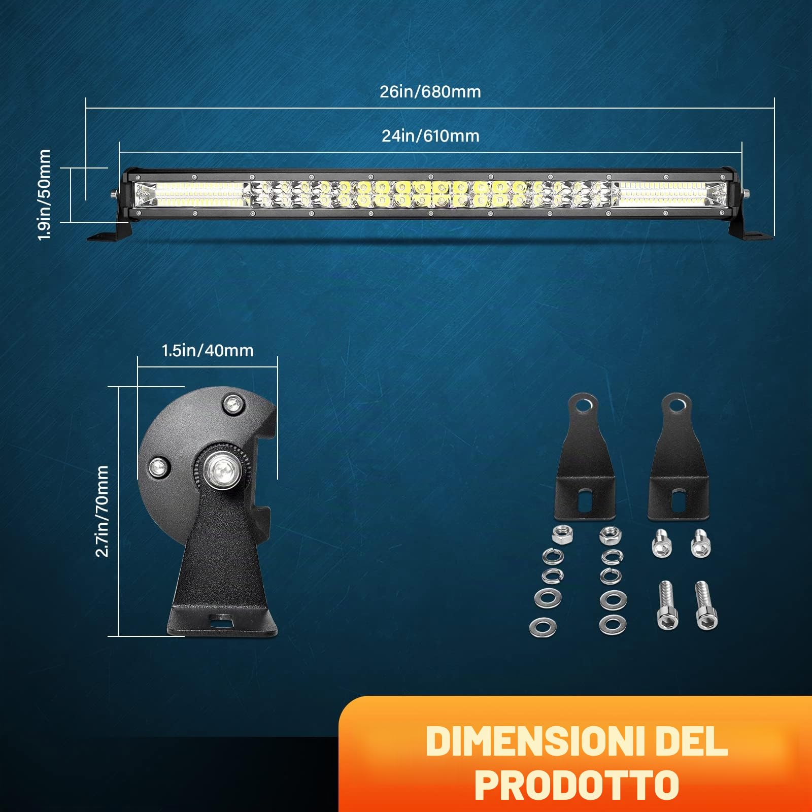 RIGIDON 61cm 24 pollici 216W Barra LED Fuoristrada, Barra Luce Led 12V 24V, Fari di Profondità Combinata Faretto Fendinebbia Faro da Lavoro Led per Auto Camion Trattore 4x4 SUV ATV UTV Veicoli