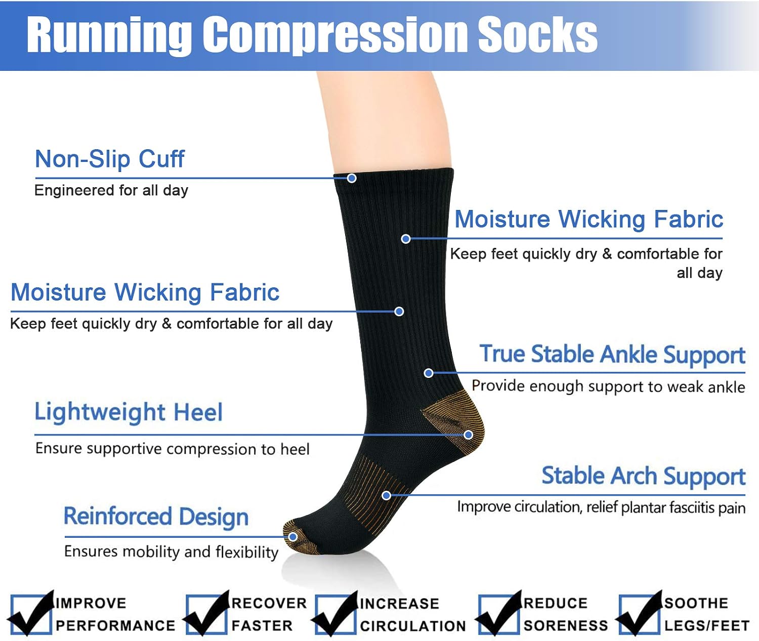 4 Pack Compression Crew Socks for Women Men Circulation Plantar Fasciitis Socks