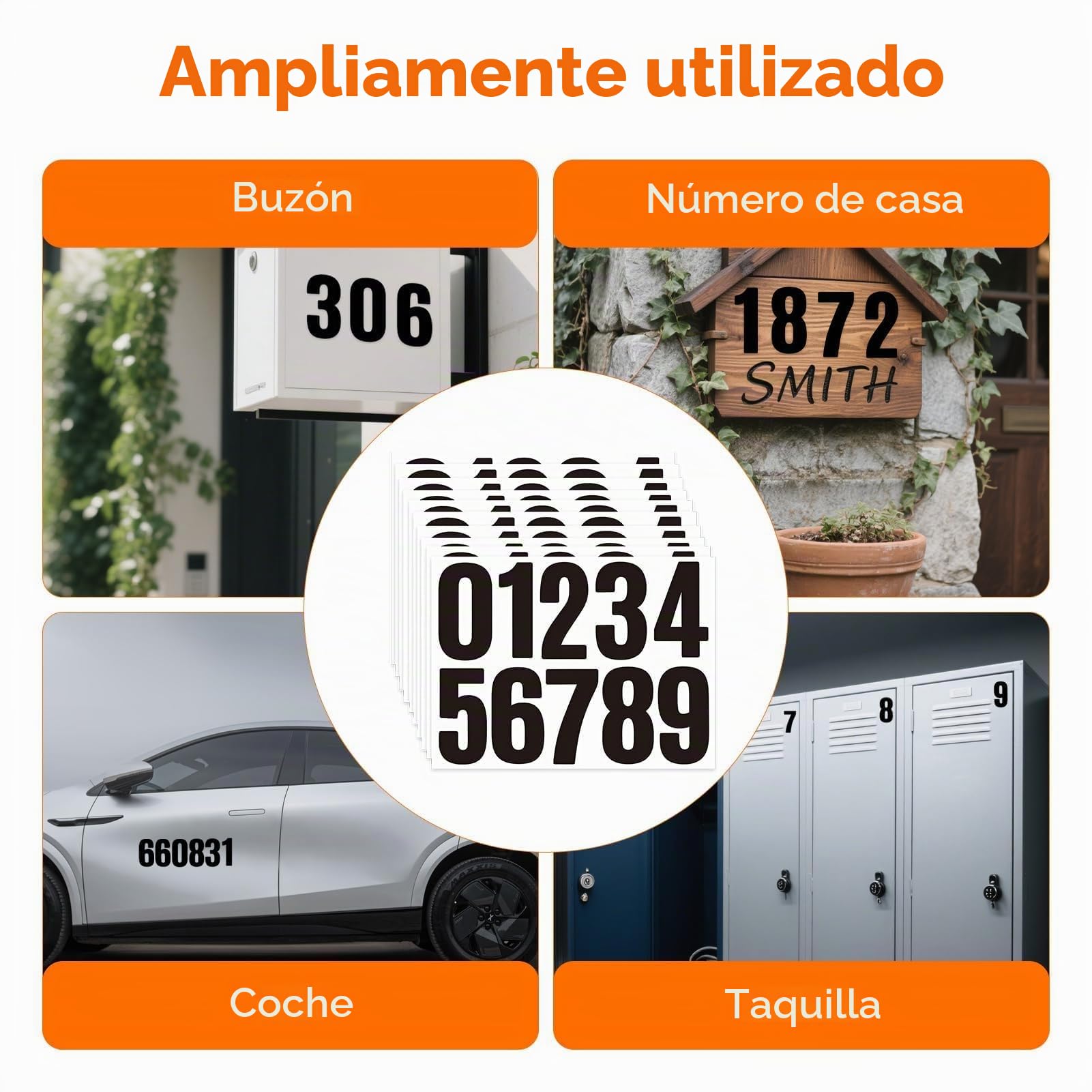 100 pcs Números Adhesivos Grandes, 10 cm, Pegatinas de Números para Casa y Exterior, Calcomanías de Números Negros para Puertas, Ventanas y Coches, Numeración Exterior Duradera