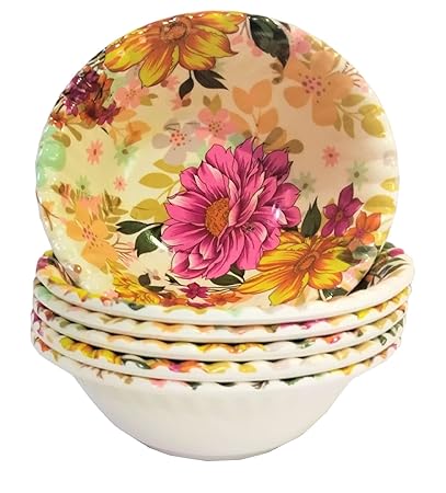 Melamine Bowls, 5-Inch Pasta Bowls, Salad Bowl, Dishwasher Safe Dinner/Cereal Bowls (Yellow, Pink) (Set of 6)