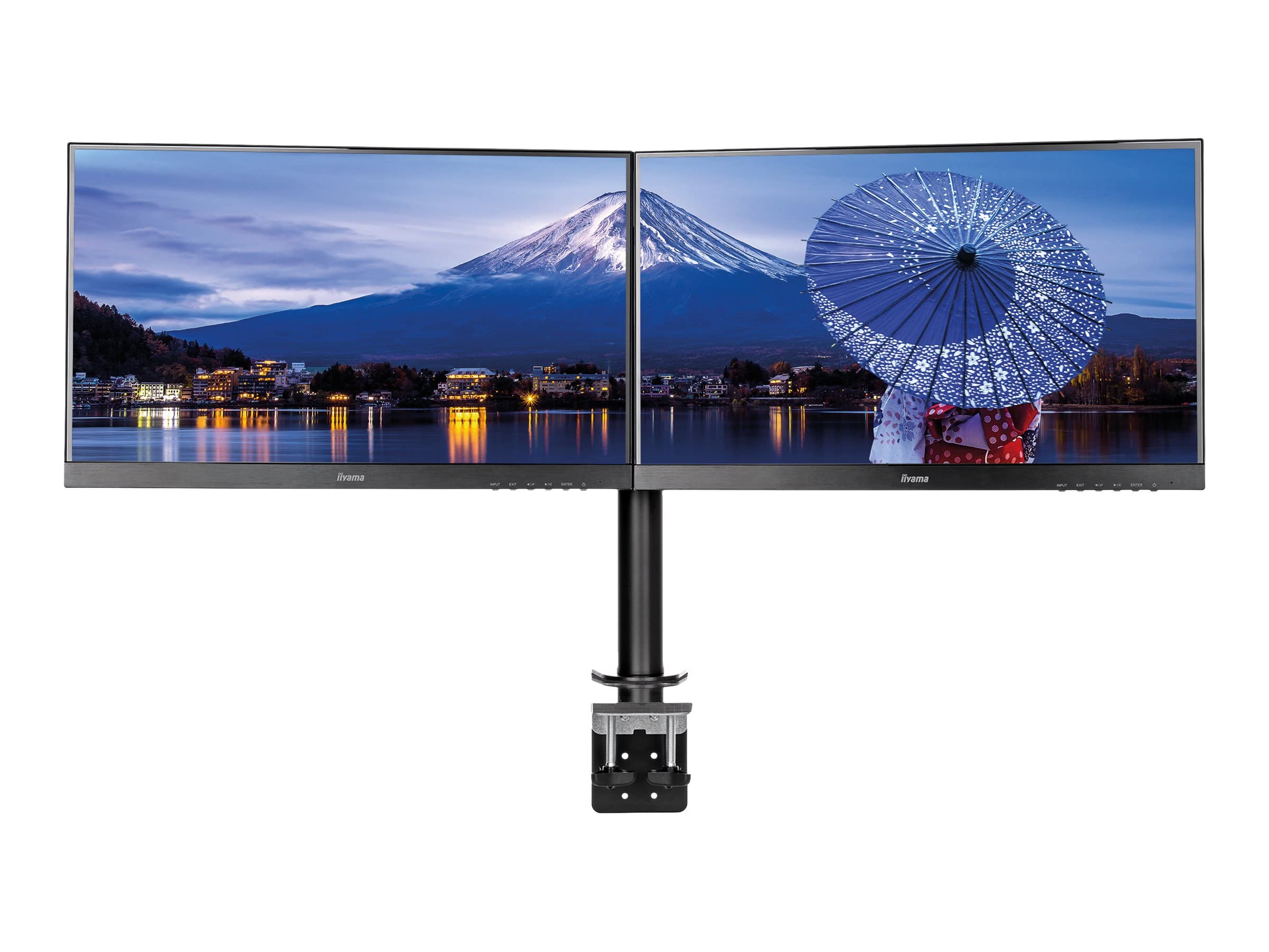 iiyama DS1002C-B1 Soporte de Mesa para doble Monitor de hasta 76.2 cm, 30 pulgadas, (Abrazadera para mesa, máximo 10 kg por monitor), Negro