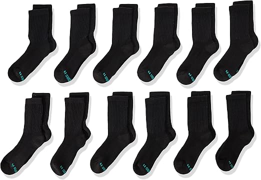 Hanes Boys' Socks, Double Tough Cushioned Crew Socks, 12-pair Packs