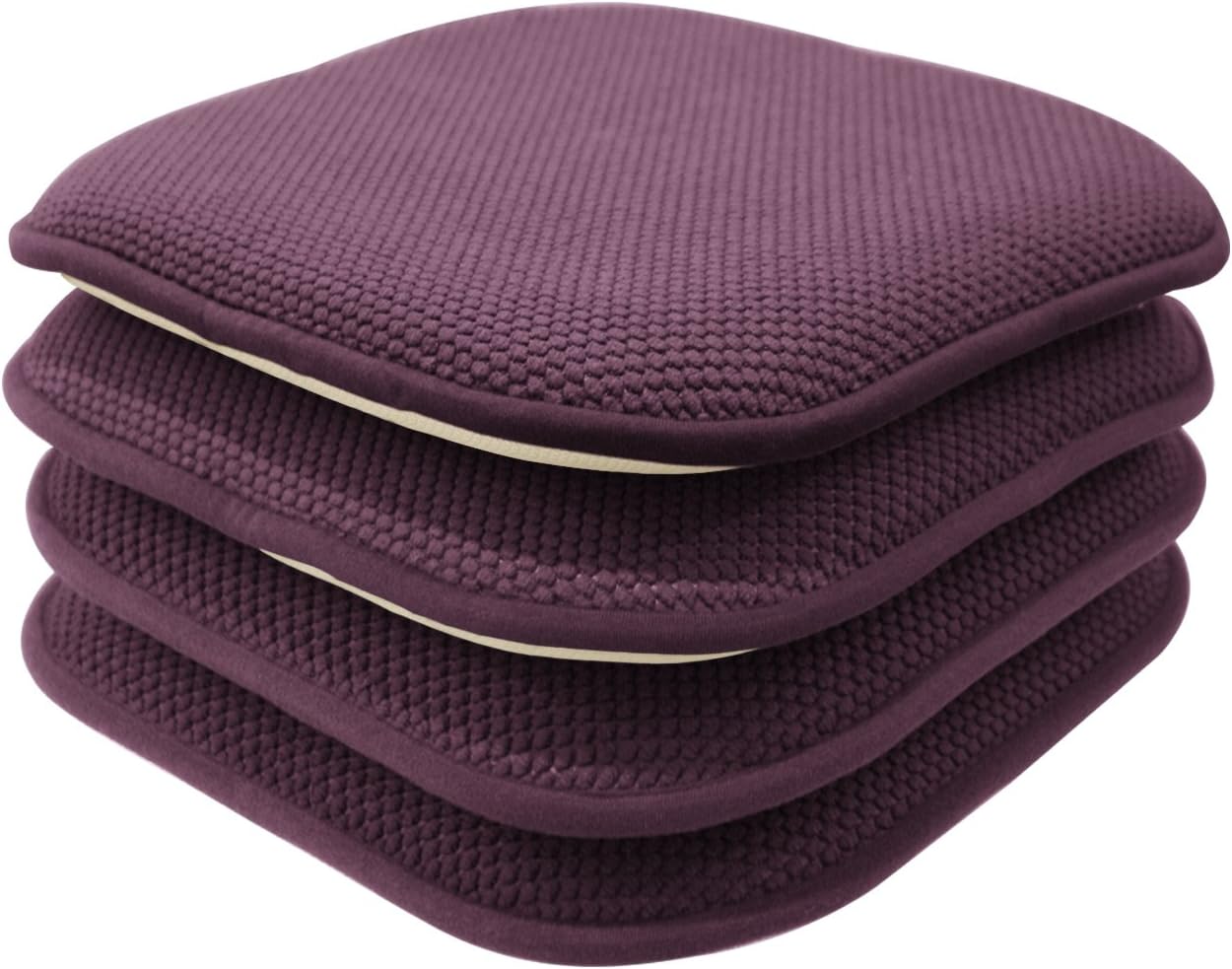 GoodGram 4 Pack Non Slip Ultra Soft Chenille Honeycomb Premium Comfort Memory Foam Chair Pads/Cushions - Assorted Colors (Purple)