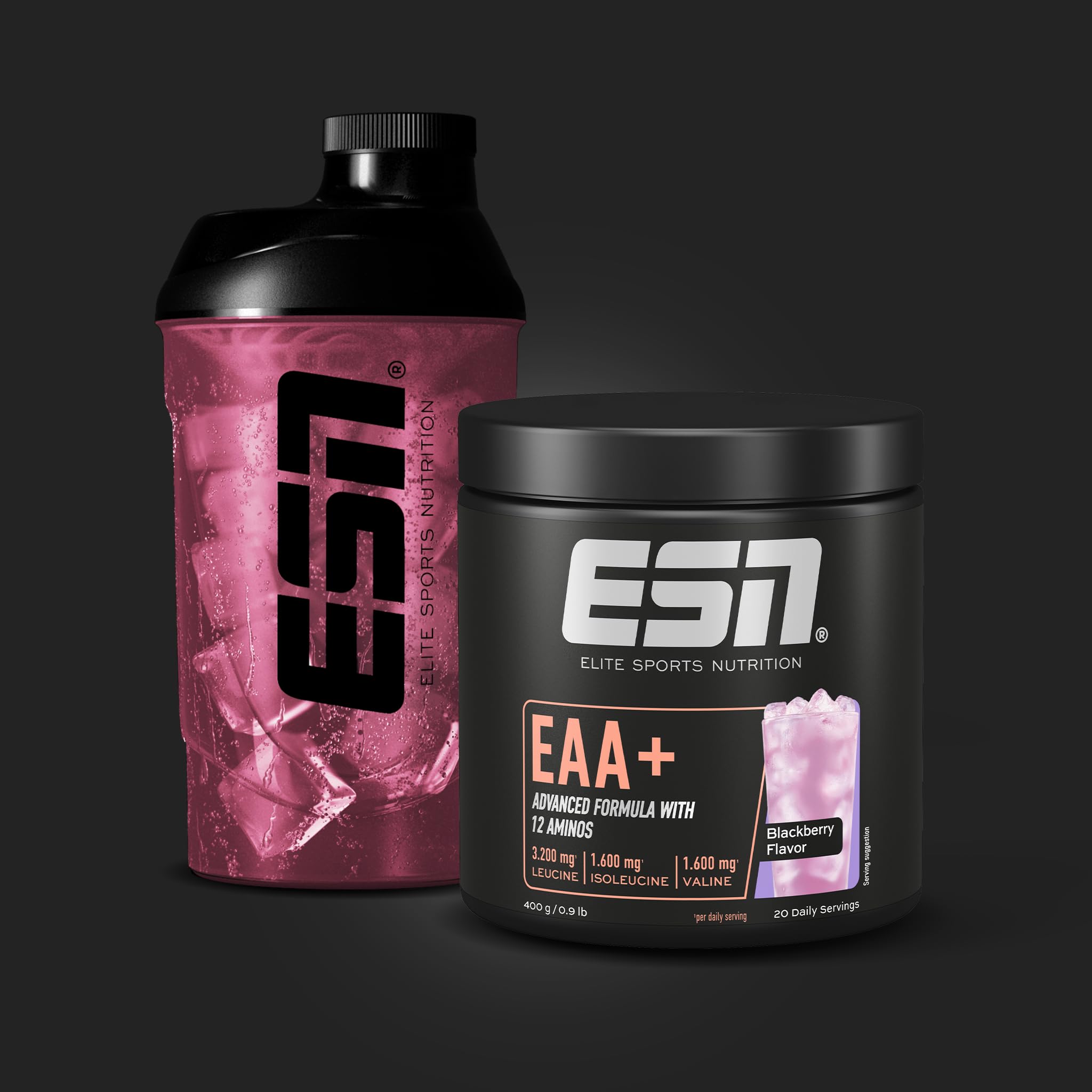 ESN EAA+, Blackberry, 400 g, les 9 acides aminés essentiels et de la vitamine B6, 3,2 g de leucine par portion, excellente solubilité, produit végétalien - fabriqué en Allemagne