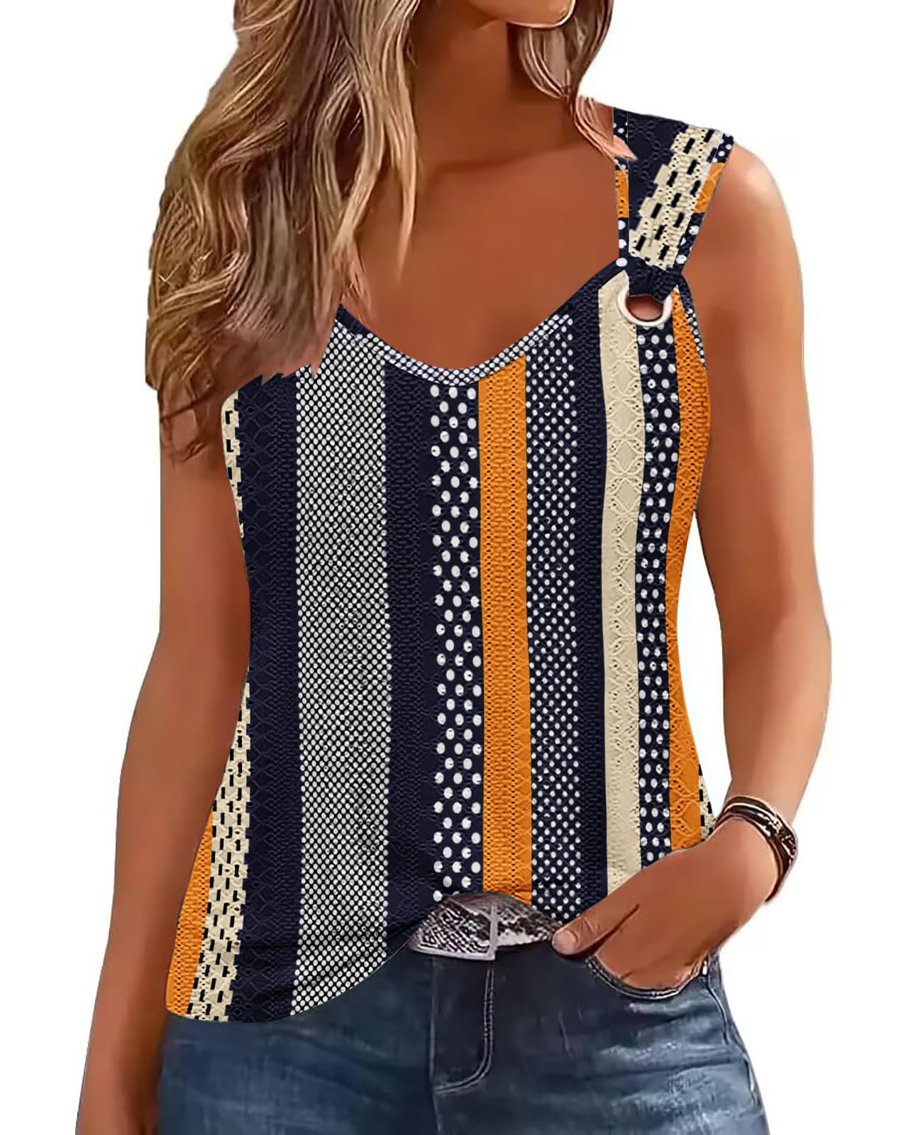 RIROW Women Summer Tops Sleeveless Tank Tops for Women Casual Spaghetti Strap 2025 Trendy Loose Fit Eyelet T Shirts