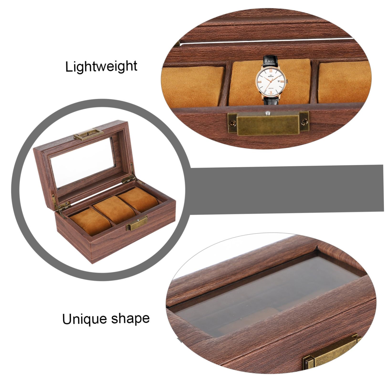 BESTYASH 3cuadrículas Caja De Madera Para Relojes Vitrina De Exhibición Caja De Almacenamiento De Relojes