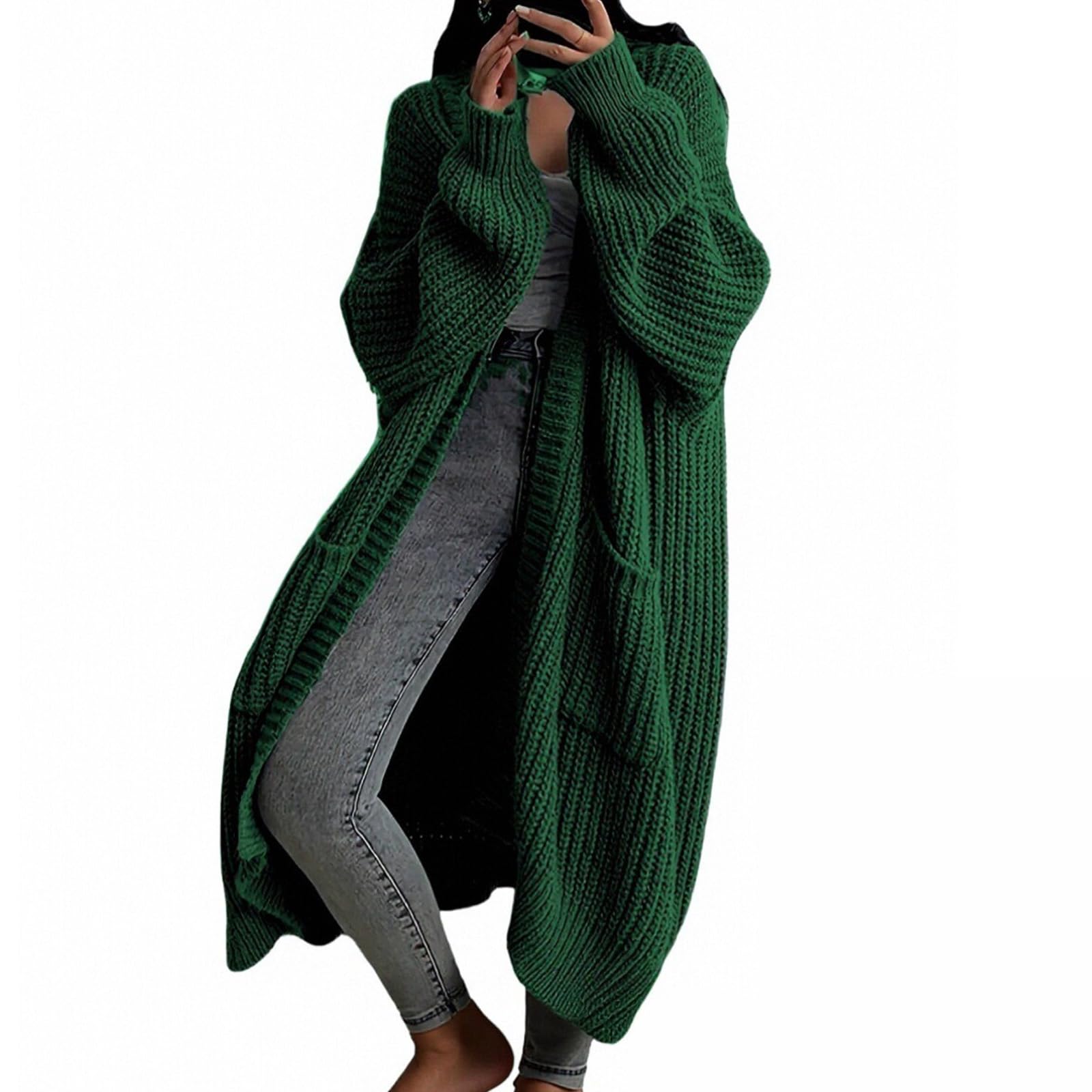 Womens Long Cardigan Sweaters Oversized Open Front Duster Fashion Chunky Knit Long Sleeve Sweater Coat Casual Outwear