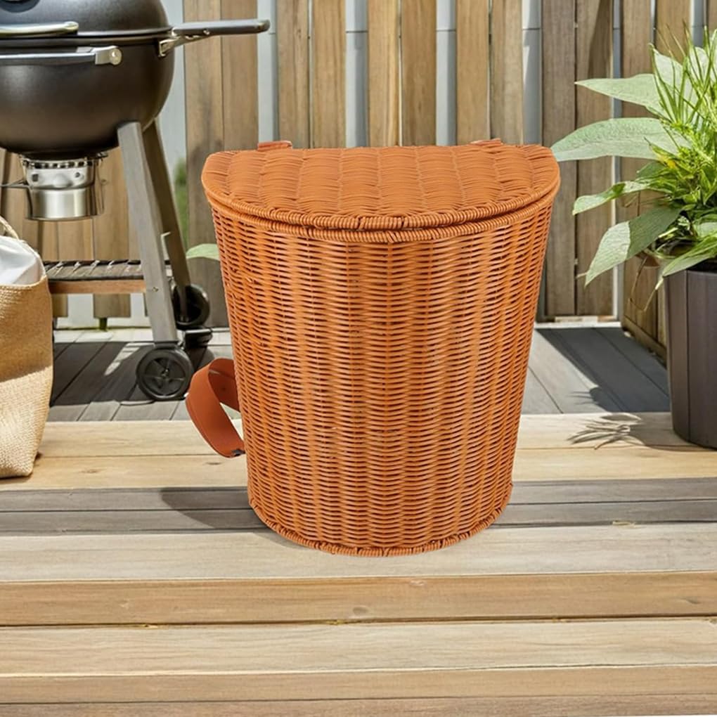 Picnic De Ratán Artificial con Correas, Cesta Tejida A Mano, Transporte Estable para Recoger Té Multiusos, para - 20x15x20cm
