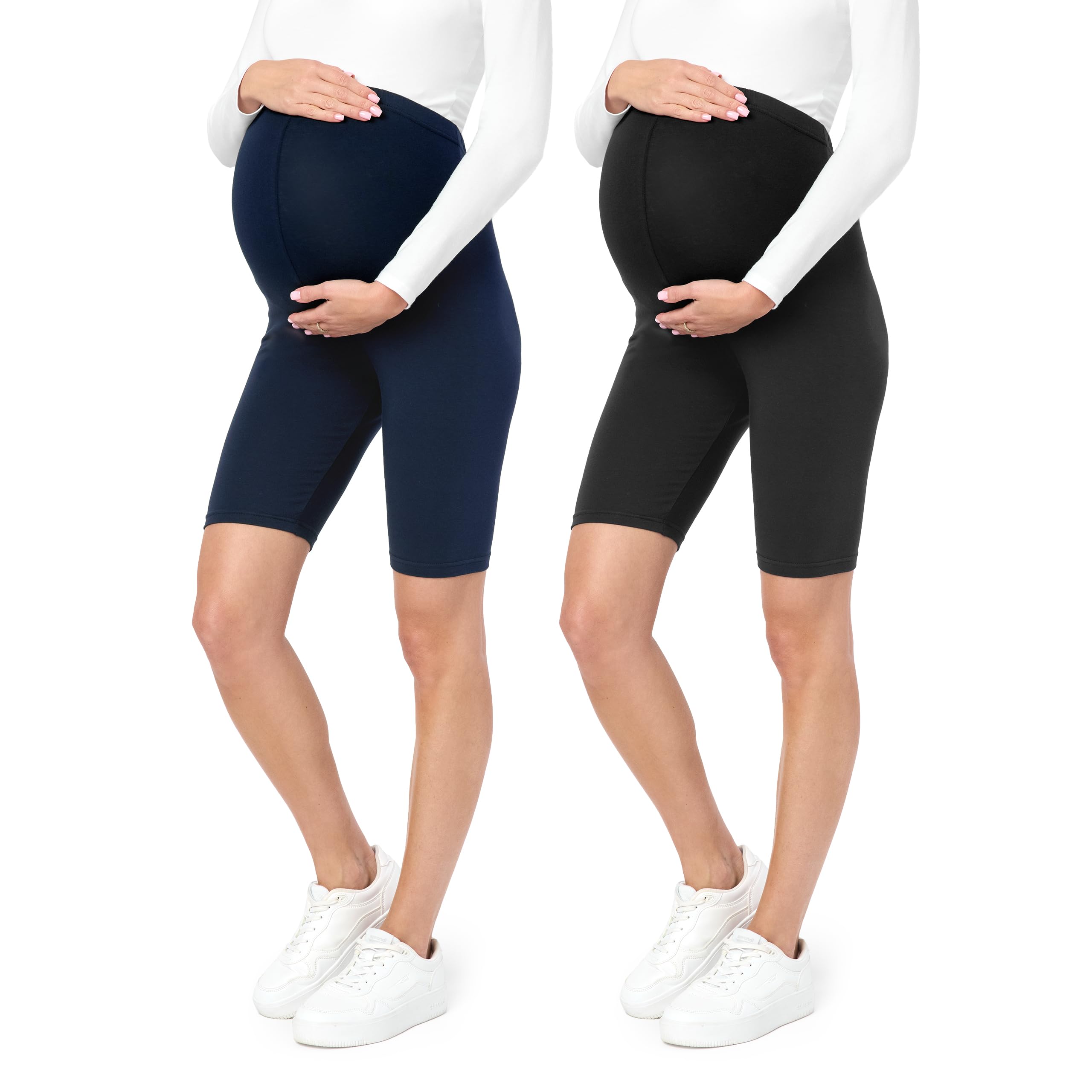 Be Mammy Damen Kurze Umstandsleggings 2er Pack Bequeme und Schwangerschaftsleggings aus Baumwolle Umstandshose Umstandsmode für Sommer BE20-228