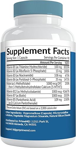 Miniatura 8 de Complejo B metilado con metilfolato y B12 metilcobalamina 1000 mcg - Multivitamínico metilado para energía, función cerebral y bienestar - Complejo