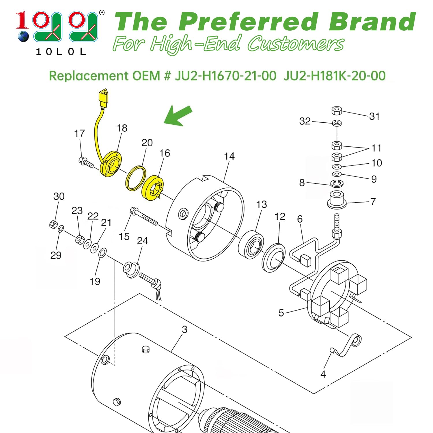 10L0L - Sensore di velocità per carrelli da golf Yamaha G22 G29 YRDRE con motori Hitachi JU2-H1670-22-00, JU2-H1670-21-00, JU2-H1670-20-00